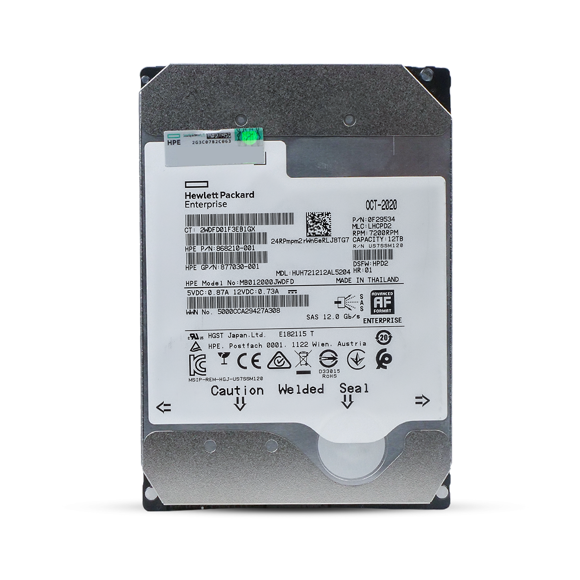 HP/HGST Ultrastar DC HC520 HUH721212AL5204 0F29534 12TB 7.2K RPM SAS 12Gb/s 512e 256MB 3.5in Refurbished HDD