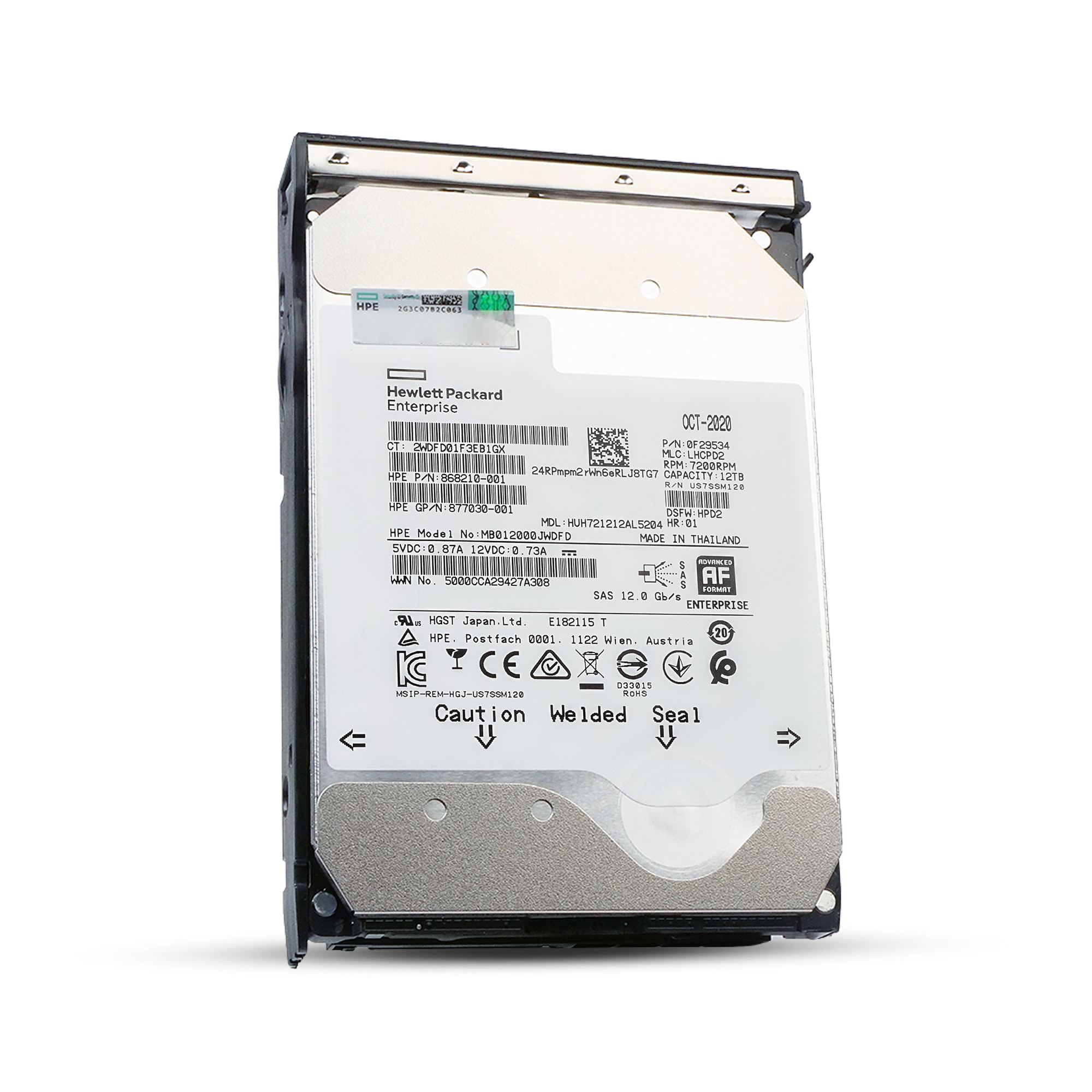 HP Generation 11 868210-001 MB012000JWDFD 12TB 7.2K RPM SAS 12Gb/s 512e 256MB 3.5in Refurbished HDD