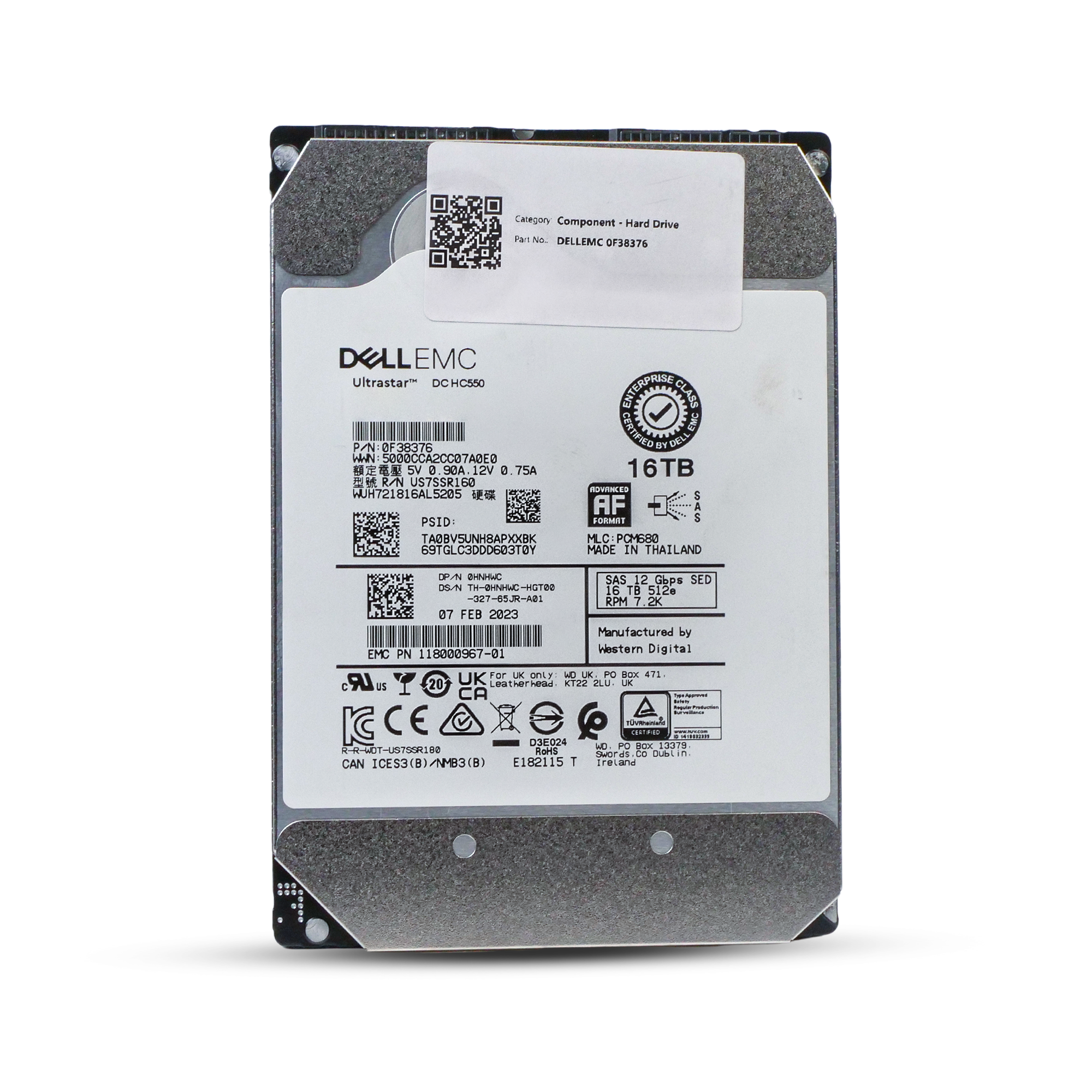 Dell/Western Digital Ultrastar DC HC550 WUH721816AL5205 0F38376 16TB 7.2K RPM SAS 12Gb/s 512e 3.5in Refurbished HDD