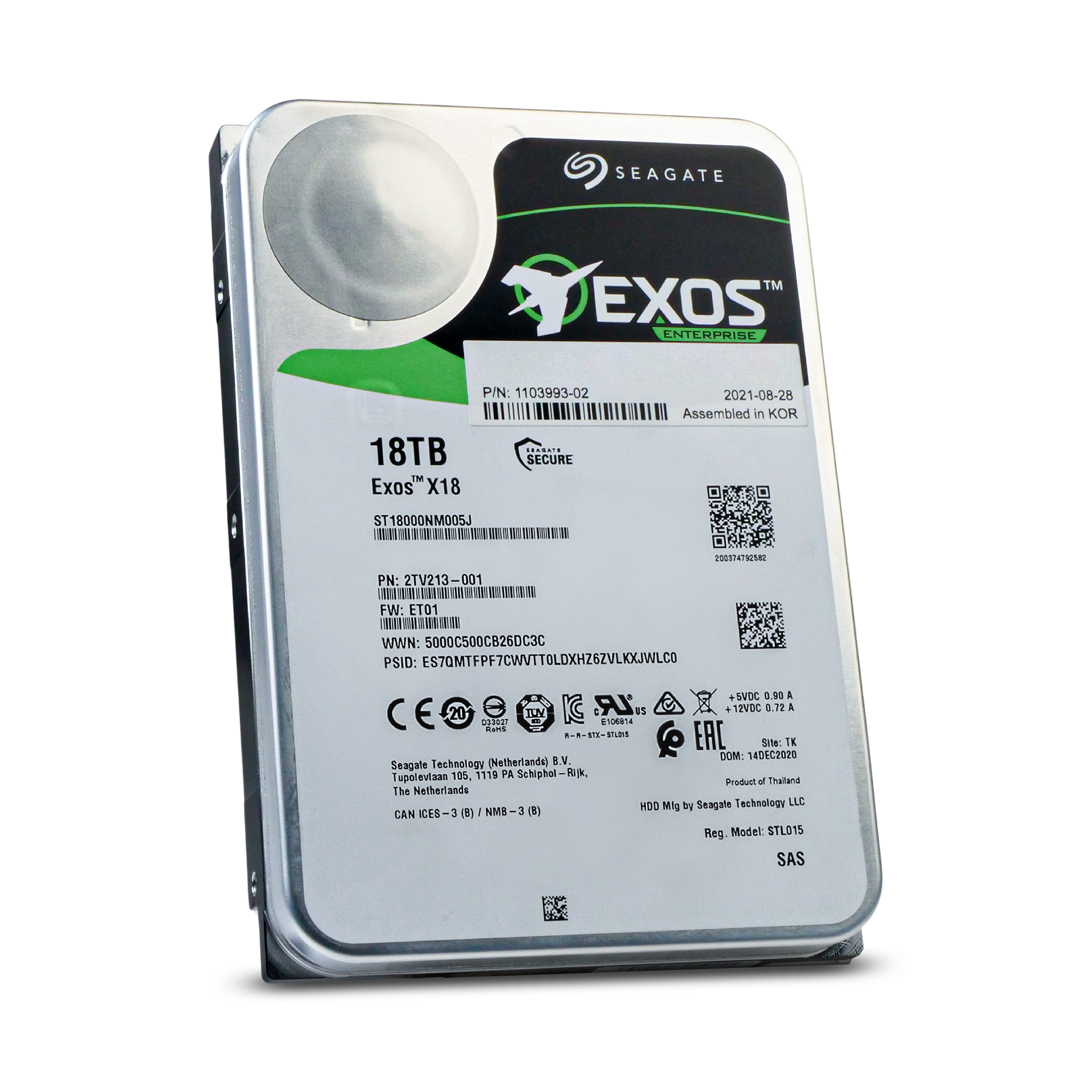 Seagate Exos X18 ST18000NM005J 18TB 7.2K RPM SAS 12Gb/s 512e SED 3.5in Refurbished HDD