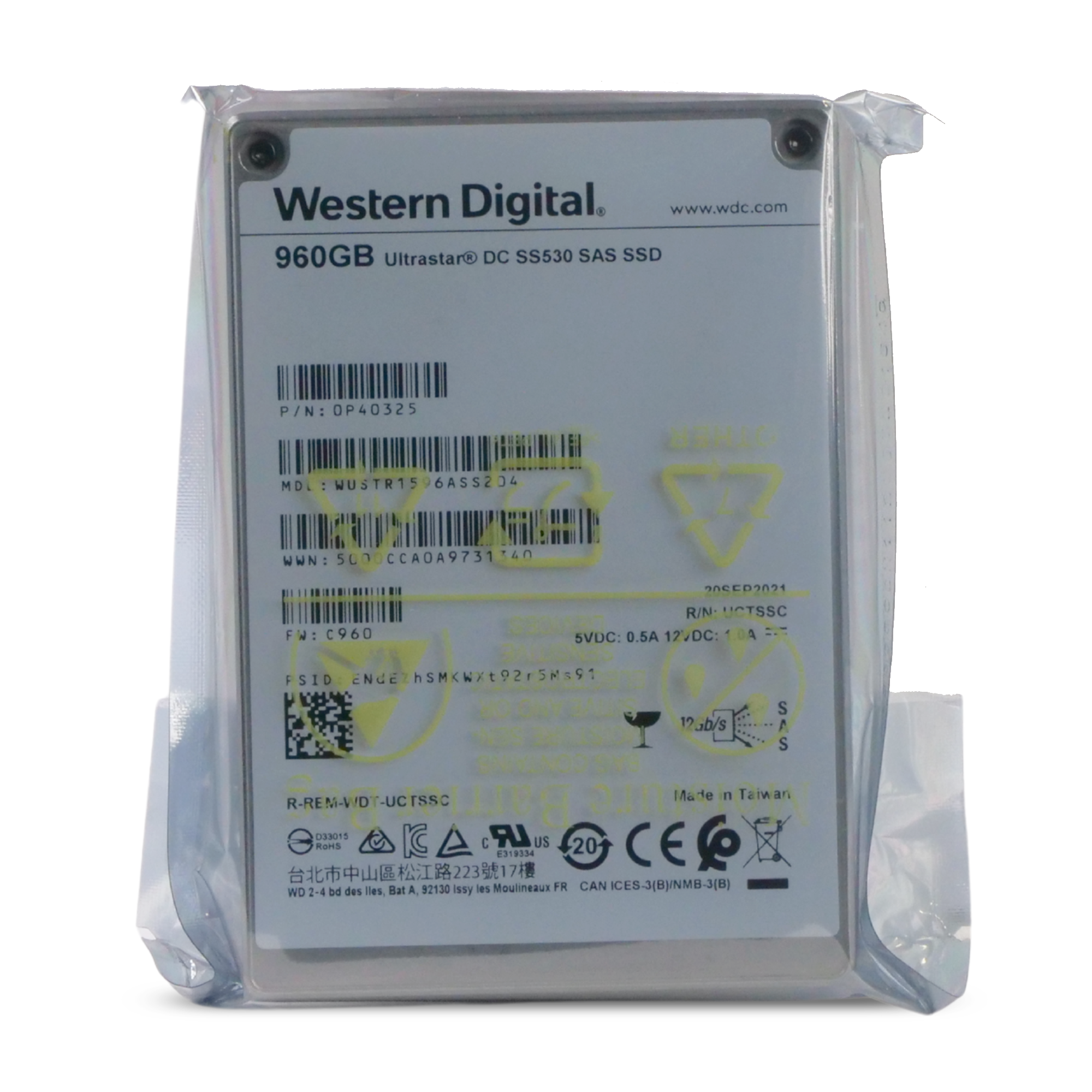 Western Digital Ultrastar DC SS530 WUSTR1596ASS204 0P40325 960GB 1 DWPD SAS 12Gb/s 3D TLC 2.5in SSD