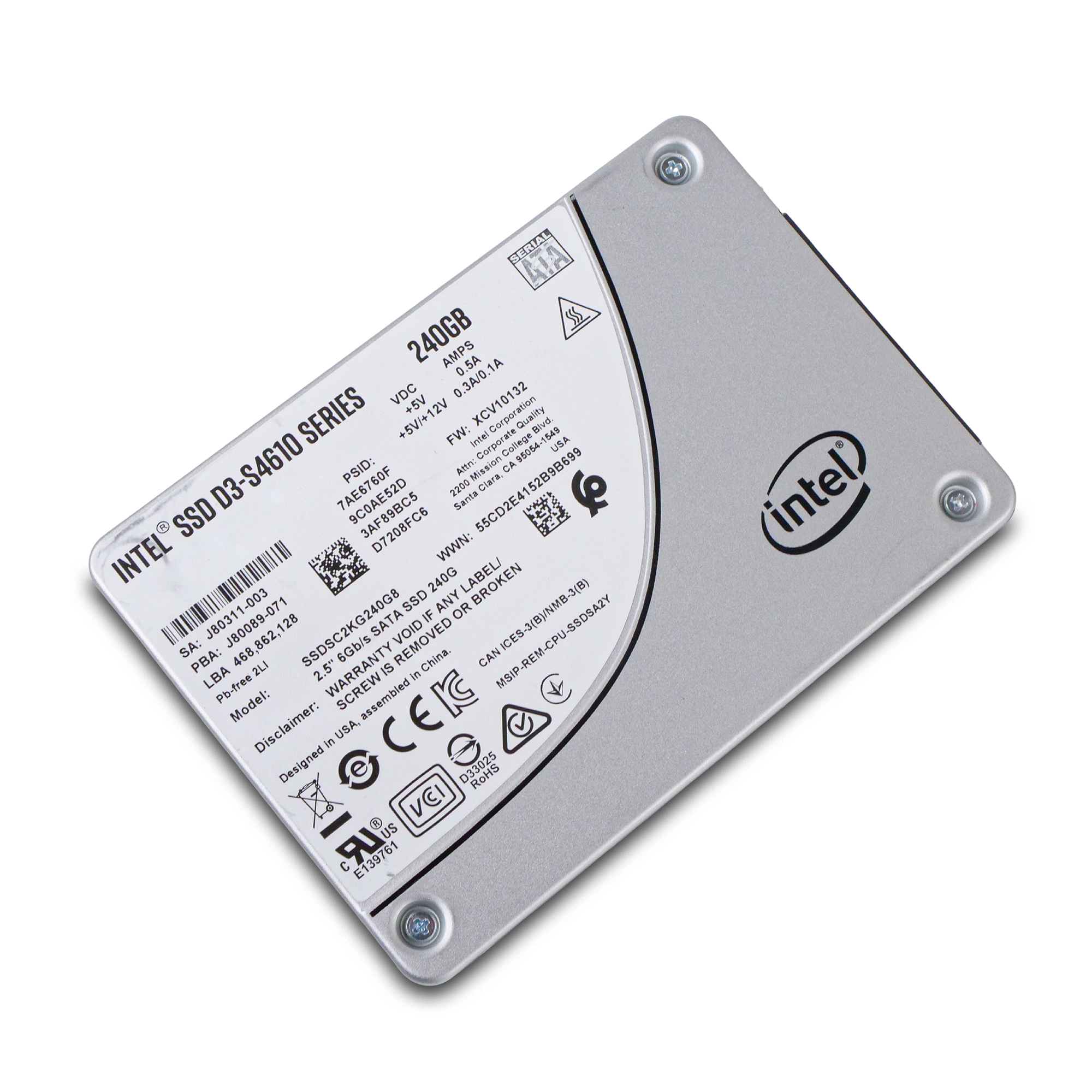 Intel D3-S4610 SSDSC2KG240G8 240GB 3 DWPD SATA 6Gb/s 3D TLC 2.5in Refurbished SSD