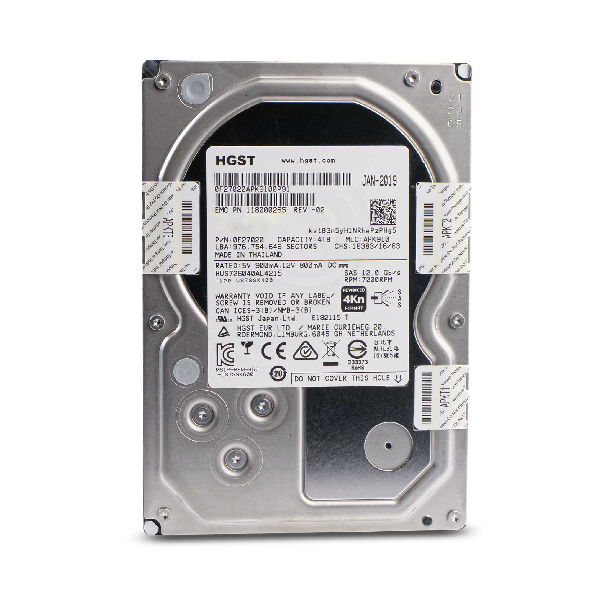 HGST/Dell Ultrastar 7K6000 HUS726040AL4215 0F22824 4TB 7.2K RPM SAS 12Gb/s 4Kn 128MB 3.5in HDD