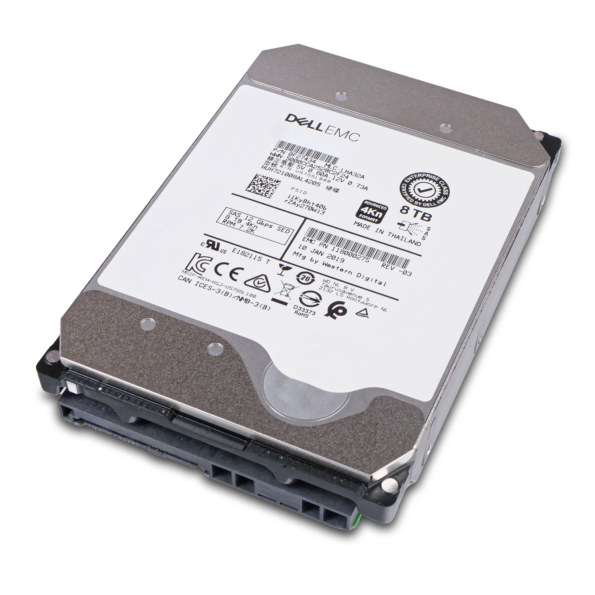 Dell/Western Digital Ultrastar DC HC510 HUH721008AL4205 0F27409 8TB 7.2K RPM SAS 12Gb/s 4Kn 256MB 3.5in Refurbished HDD