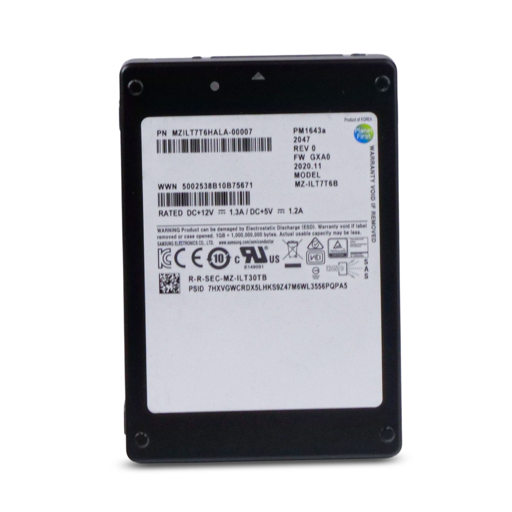 Samsung PM1643a MZILT7T6HALA 7.68TB 1 DWPD SAS 12Gb/s 3D TLC 2.5in Refurbished SSD