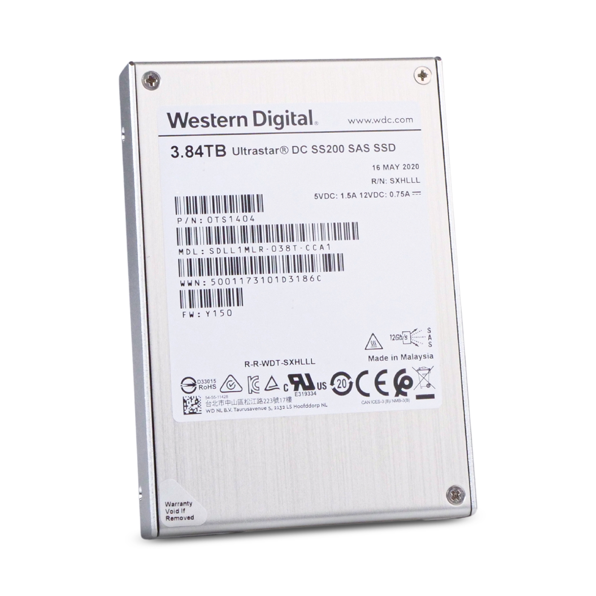 Western Digital Ultrastar DC SS200 SDLL1MLR-038T-CCA1 0TS1404 3.84TB 1 DWPD SAS 12Gb/s MLC Mixed-Use 2.5in SSD