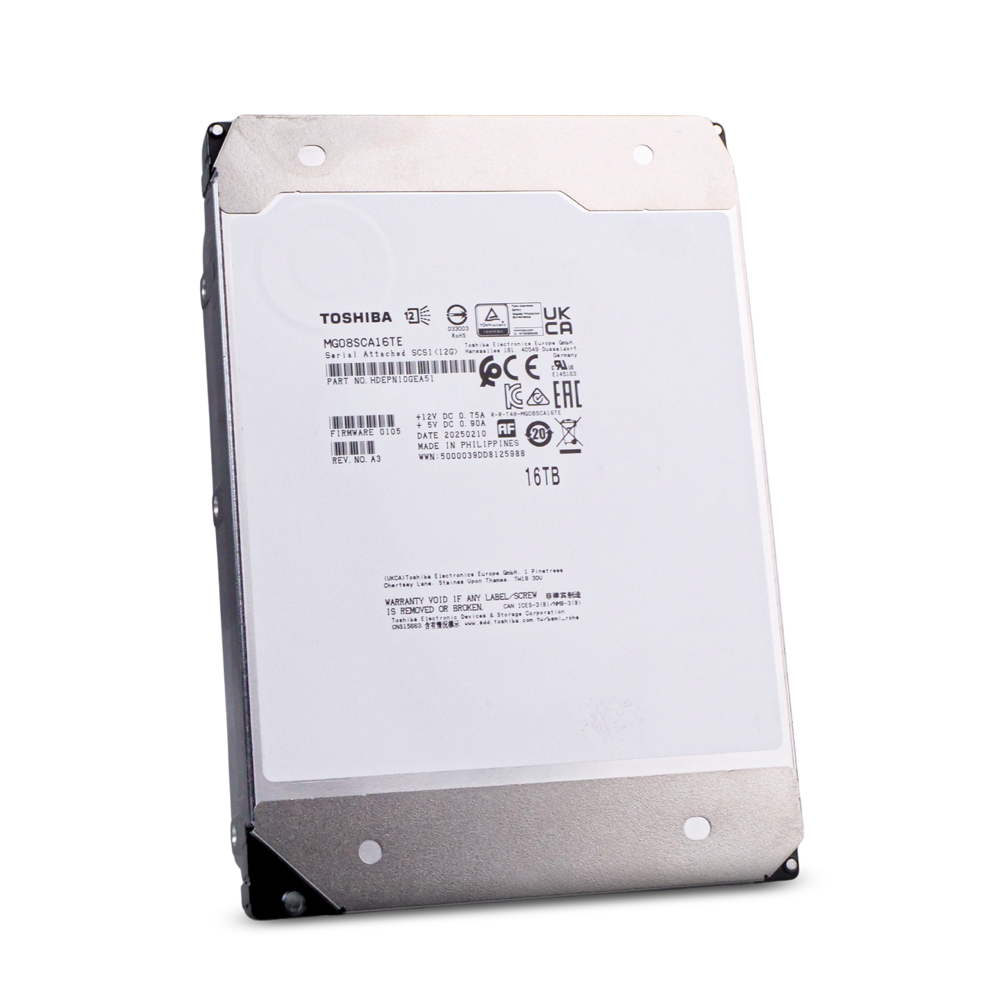 Toshiba MG08 MG08SCA16TE 16TB 7.2K RPM SAS 12Gb/s 512e 512MB 3.5in Refurbished HDD