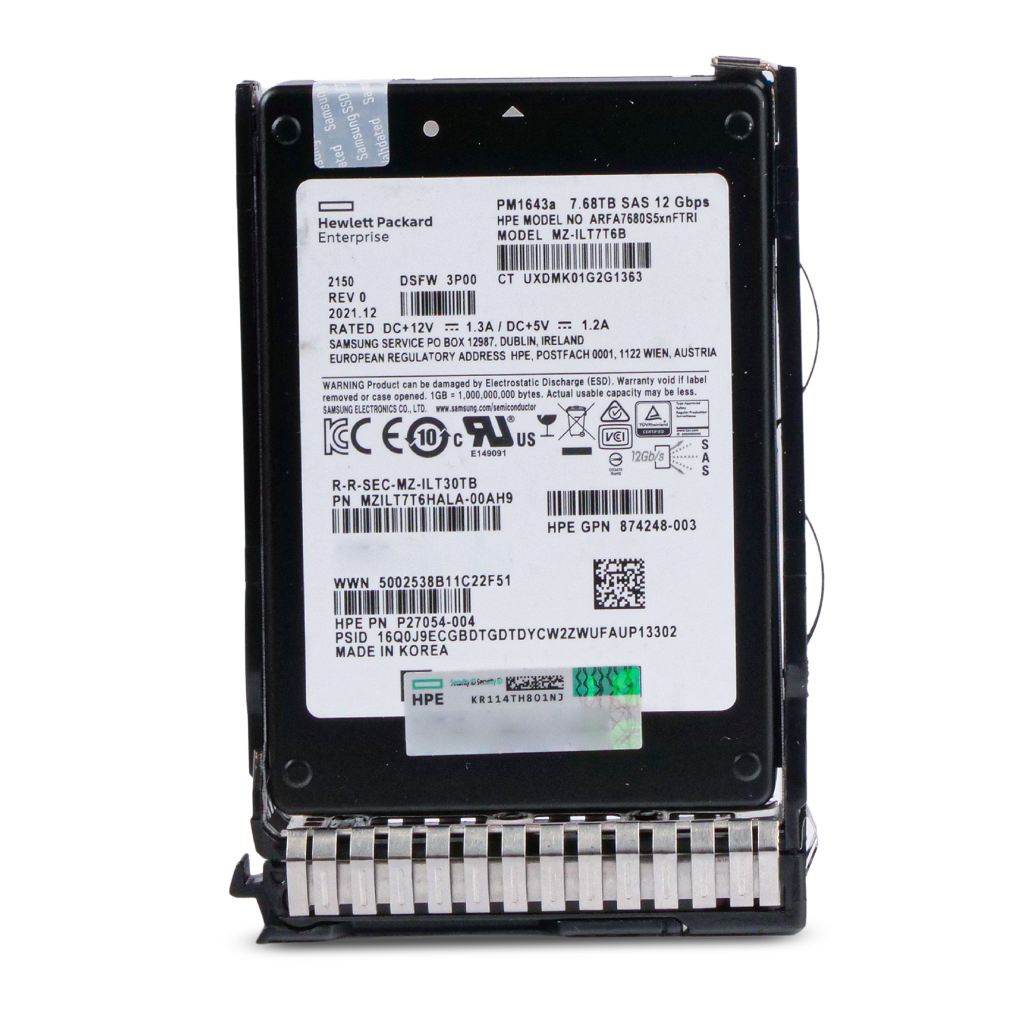HP Generation 8 ARFA7680S5xnFTRI P27054-004 7.68TB 1 DWPD SAS 12Gb/s 3D TLC 2.5in Refurbished SSD