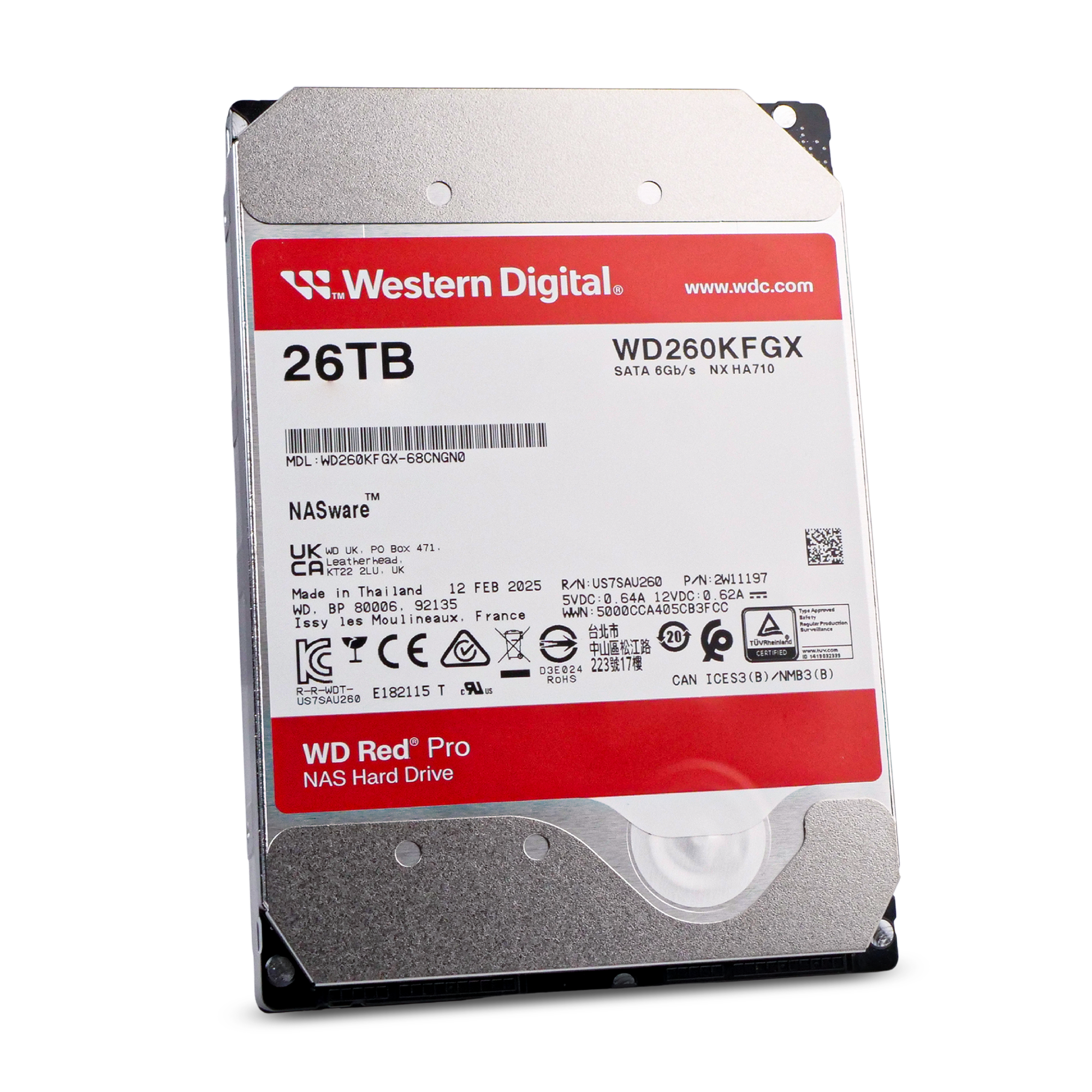 Western Digital Red Pro WD260KFGX 26TB 7.2K RPM SATA 6Gb/s 512e 512MB 3.5in Refurbished HDD