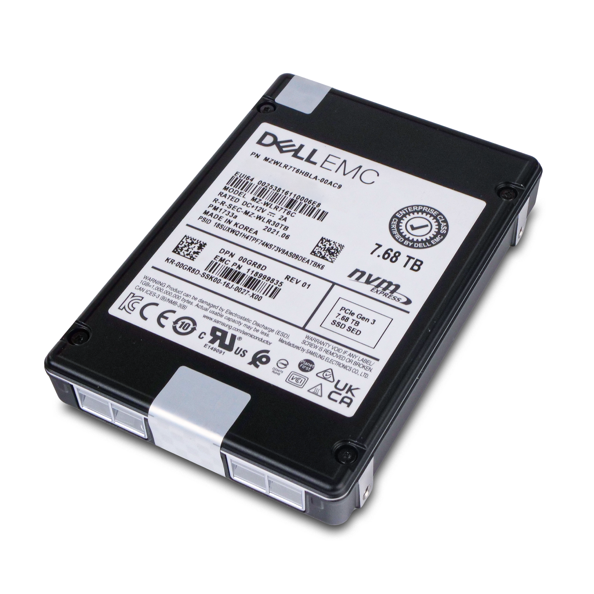 Dell/Samsung PM1733a MZWLR7T6HBLA 7.68TB 1 DWPD PCIe Gen 3.0 x4 4GB/s 3D TLC U.2 NVMe 2.5in Refurbished SSD