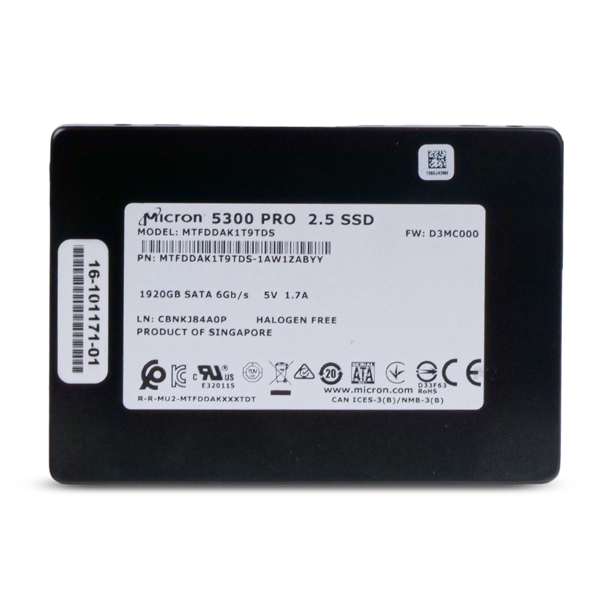 Micron 5300 Pro MTFDDAK1T9TDS 1.92TB SATA 6Gb/s 1.5 DWPD 3D TLC 2.5in Refurbished SSD