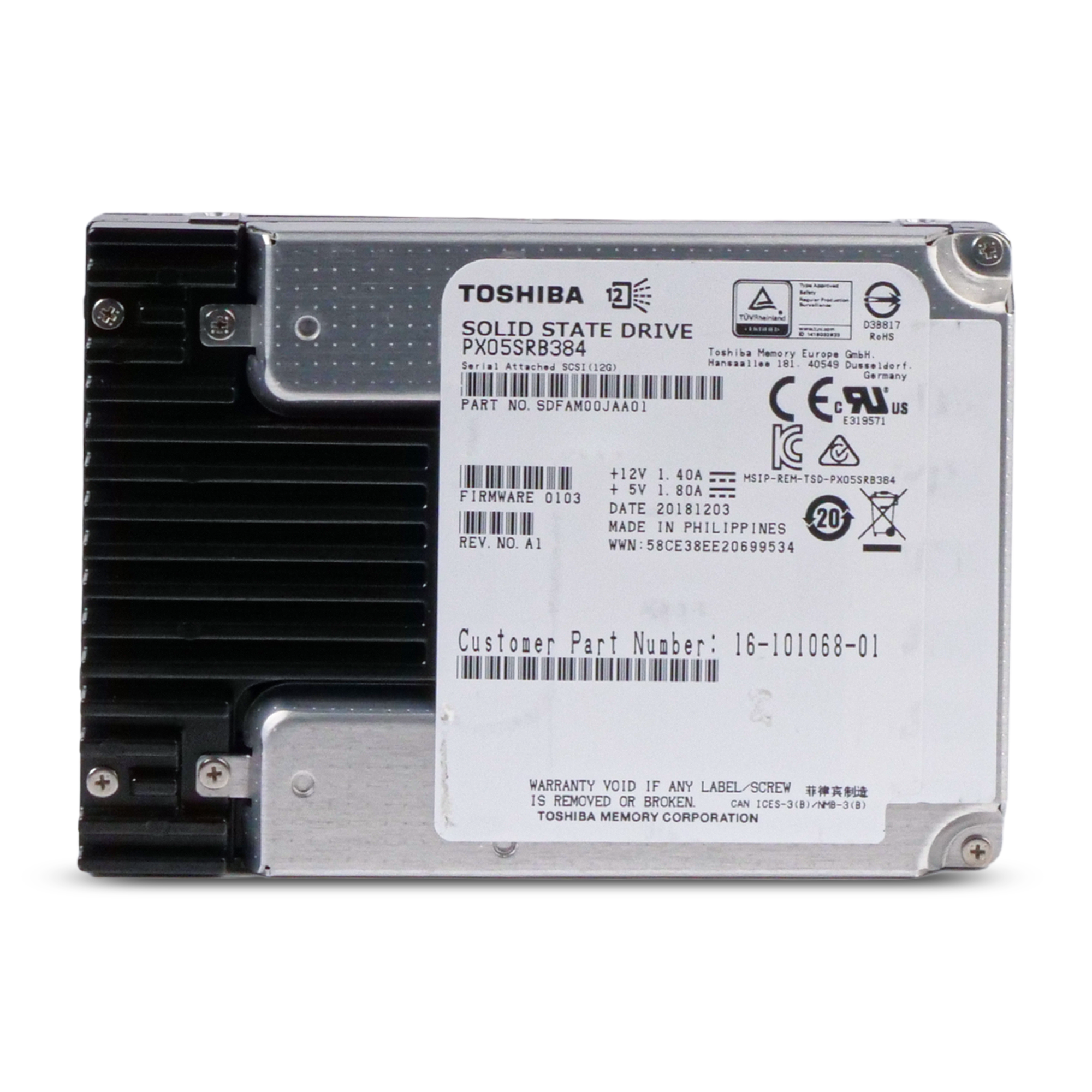 Toshiba PX05SRB PX05SRB384 3.84TB 1 DWPD SAS 12Gb/s MLC 2.5in Refurbished SSD