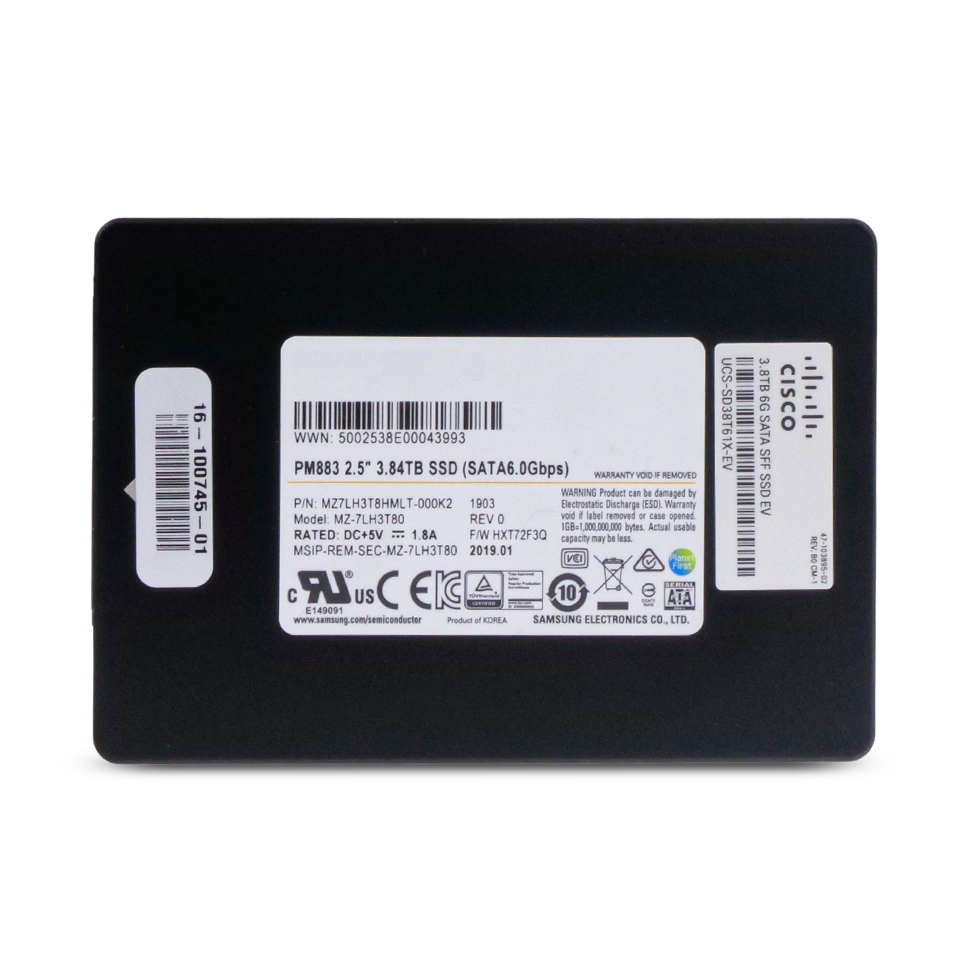 Samsung PM883 MZ7LH3T8HMLT 3.84TB SATA 6Gb/s 1.3 DWPD 2.5" Refurbished Enterprise SSD