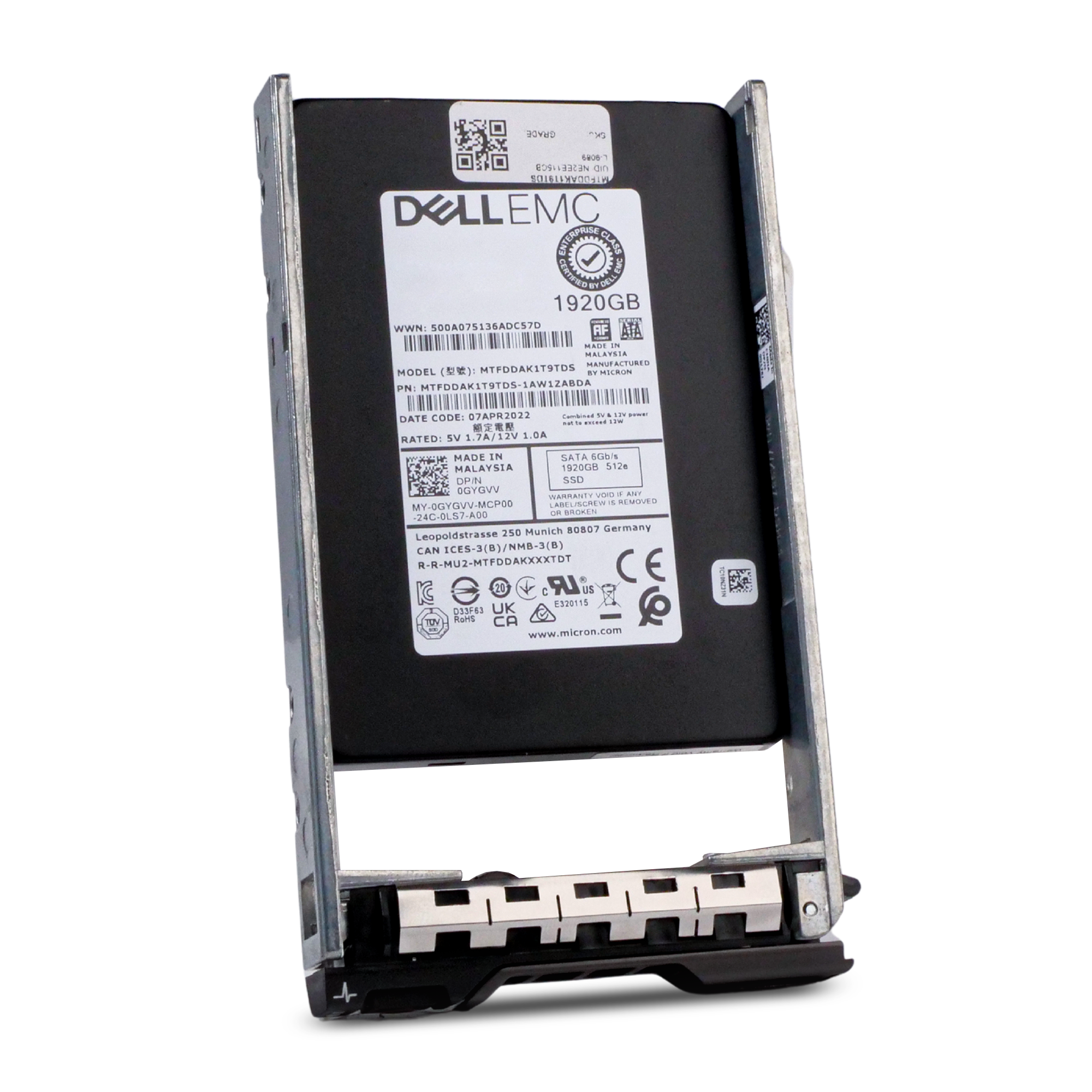 Dell G13 0GYGVV 1.92TB 1.5 DWPD SATA 6Gb/s 3D TLC 512e 2.5in Refurbished SSD