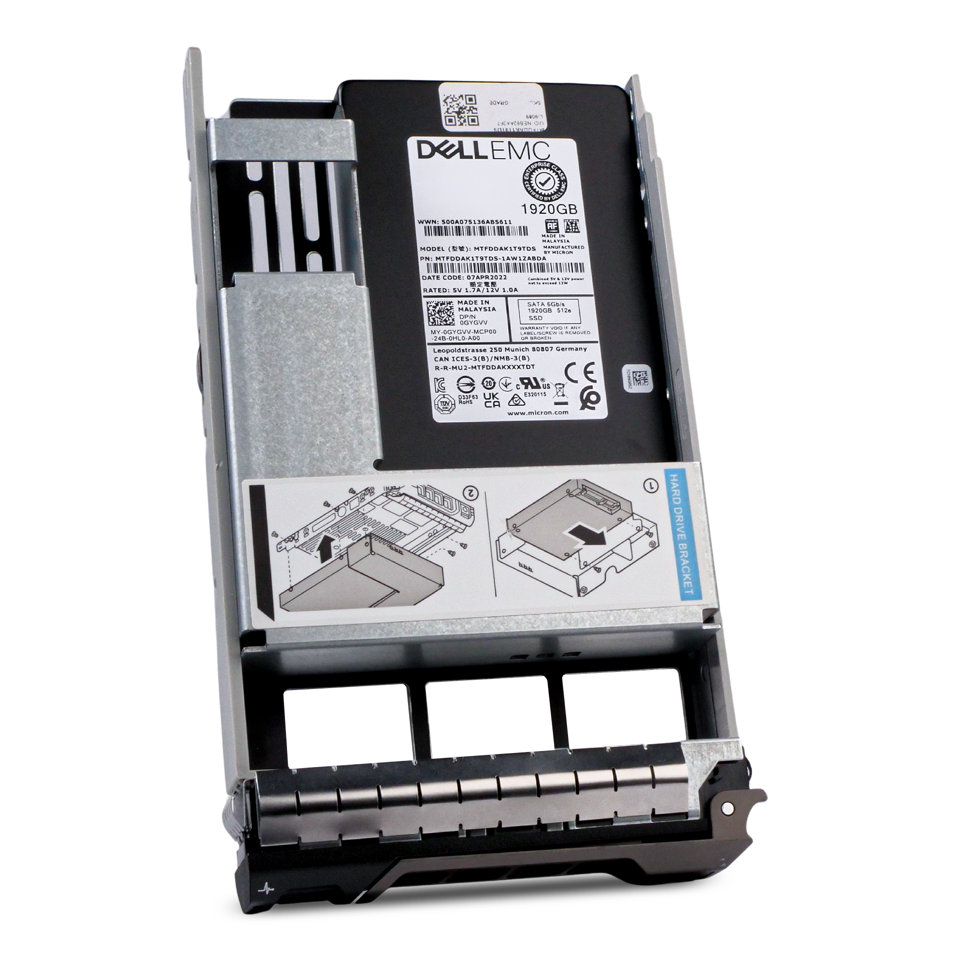 Dell G13 0GYGVV 1.92TB 1.5 DWPD SATA 6Gb/s 3D TLC 512e Hybrid 3.5in Refurbished SSD