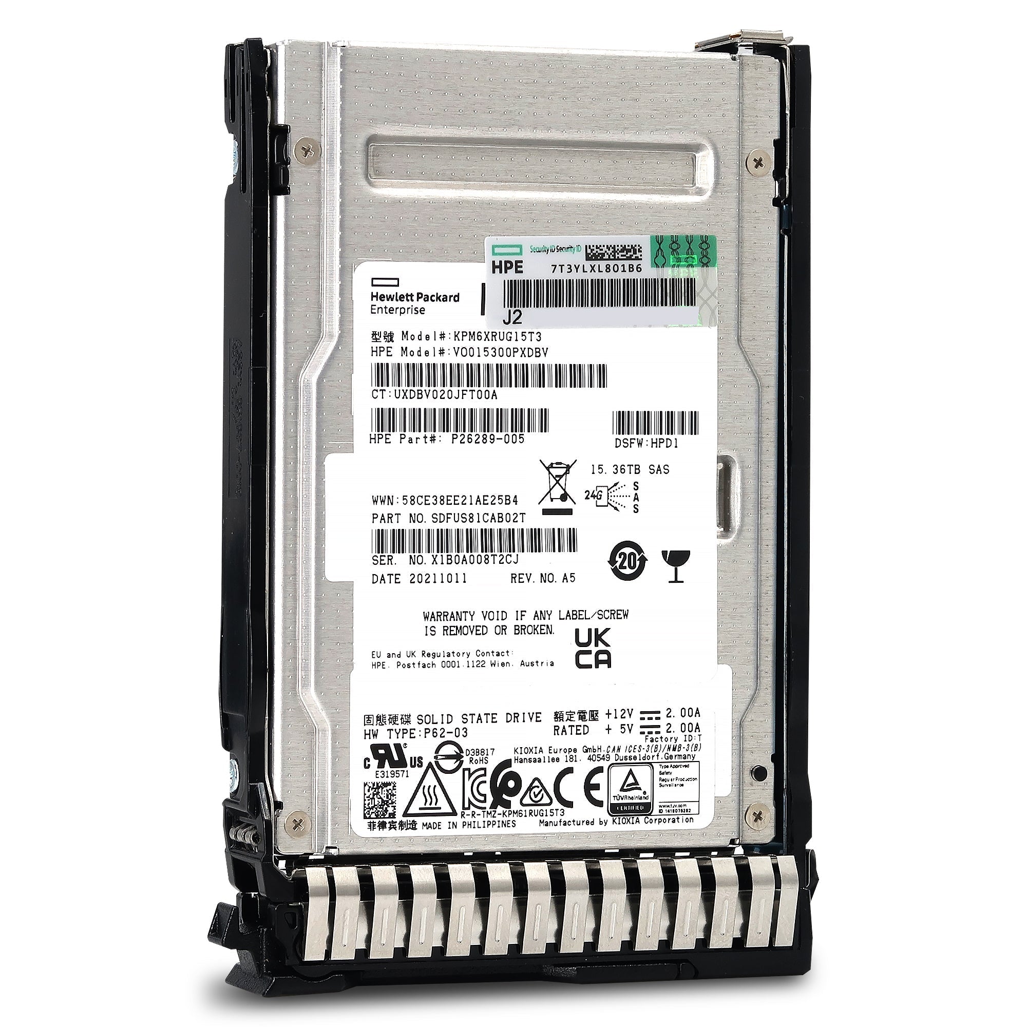 HPE PM6-R P26314-B21 KPM6XRUG15T3 15.36TB SAS 22.5Gb/s 3D TLC SIE 2.5in Recertified Solid State Drive