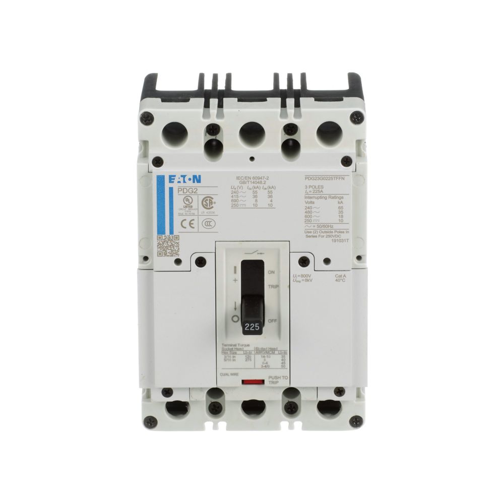 Eaton PDG23G0225TFFJ Power Defense 225A 3-Pole Molded Case Circuit Breaker