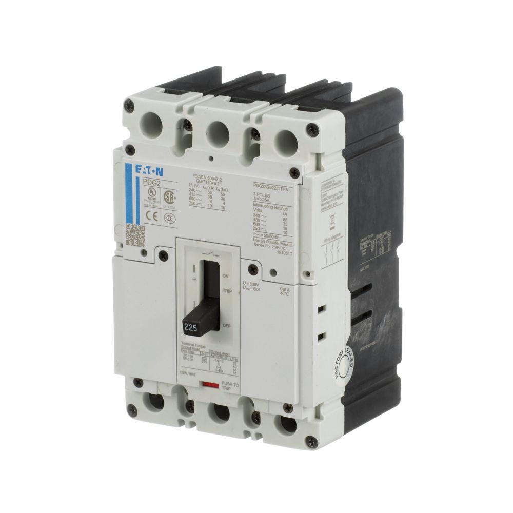 Eaton PDG23G0225TFFJ Power Defense 225A 3-Pole Molded Case Circuit Breaker