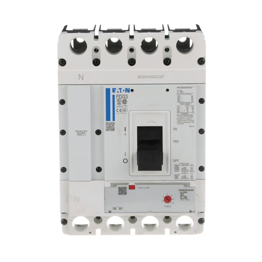 PDG34K0400TFAJ | Eaton Power Defense 400A 4-Pole Molded Case Circuit Breaker 600VAC