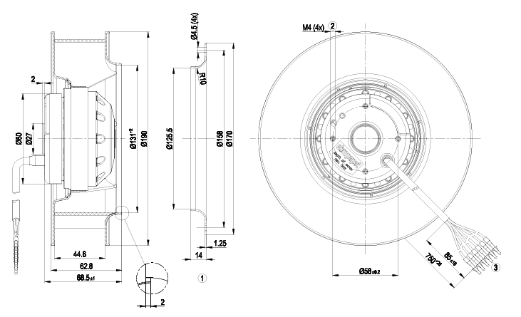 R2D190-AC08-13 43/53W 3~230/400V 0.16/0.09A 2450/2600rpm ebm-papst FAN