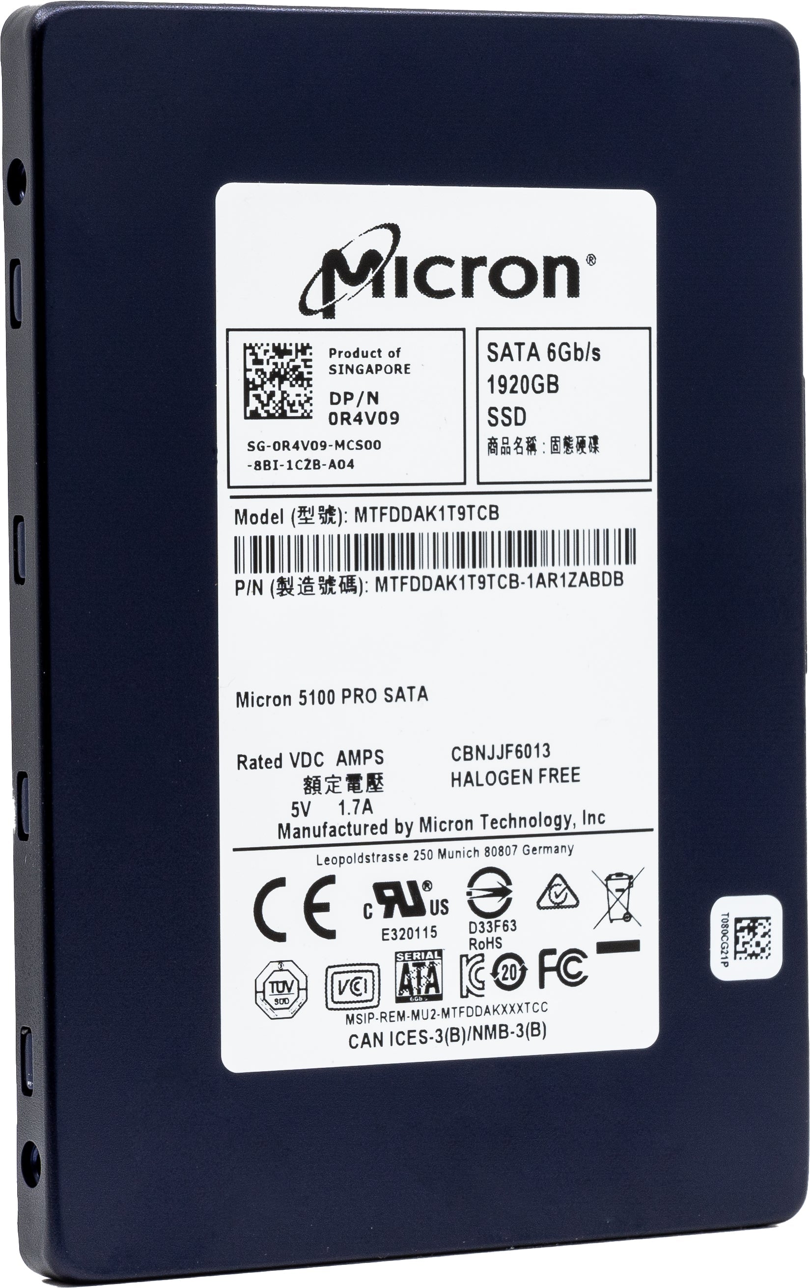 Micron 5100 Pro MTFDDAK1T9TCB 1.92TB  SATA 6Gb/s  2.5in Recertified Solid State Drive