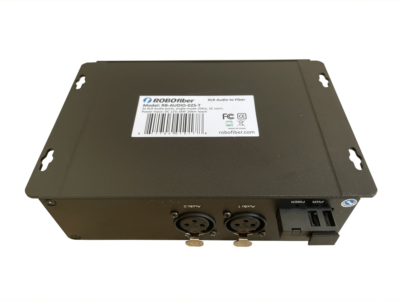 RB-AUDIO-02M-T two XLR balanced audio channels over fiber extender (Transmitter) single strand MMF, 2Km reach, SC