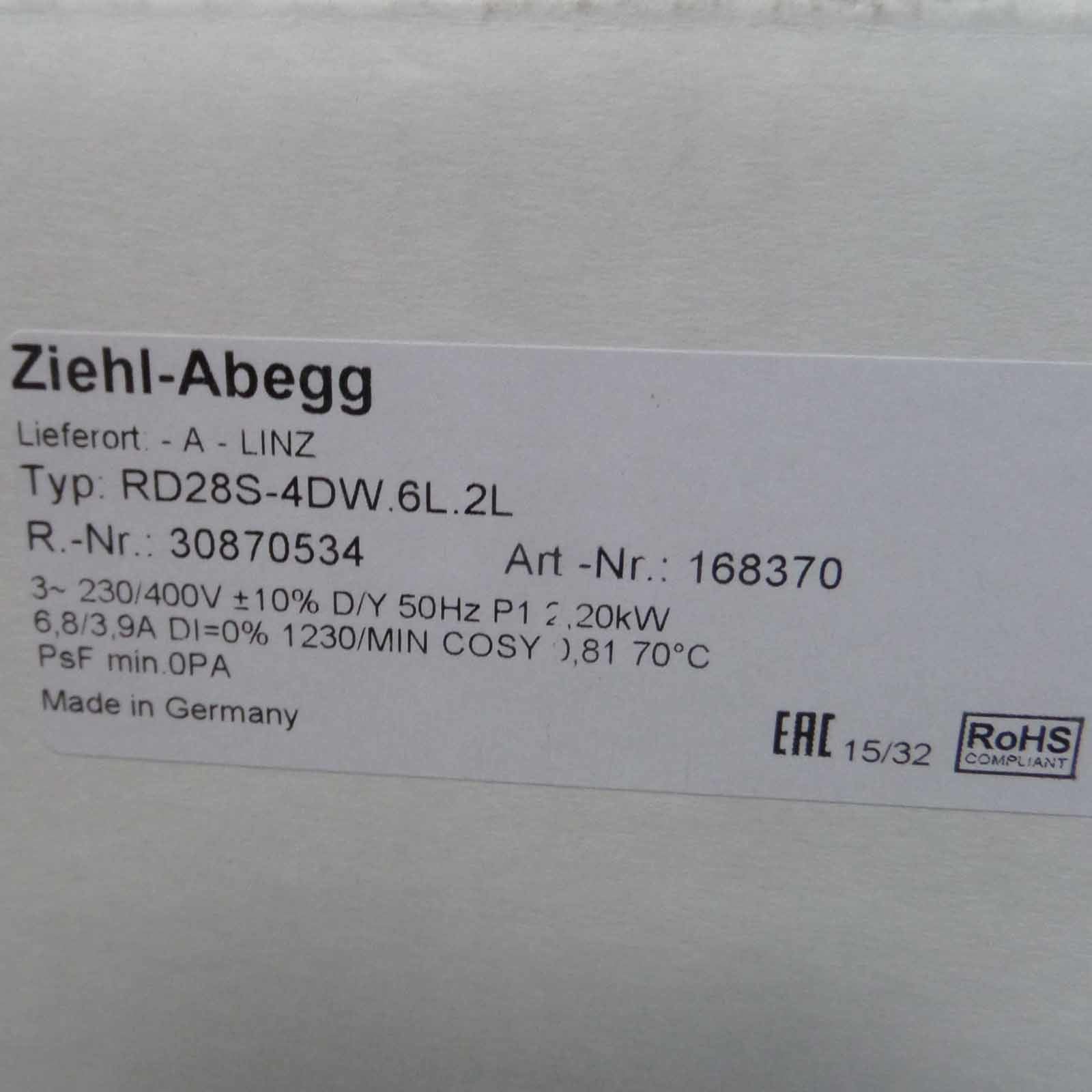 RD28S-4DW.6L.2L 230/400V 50Hz ZIEHL-ABEGG Centrifugal Fan