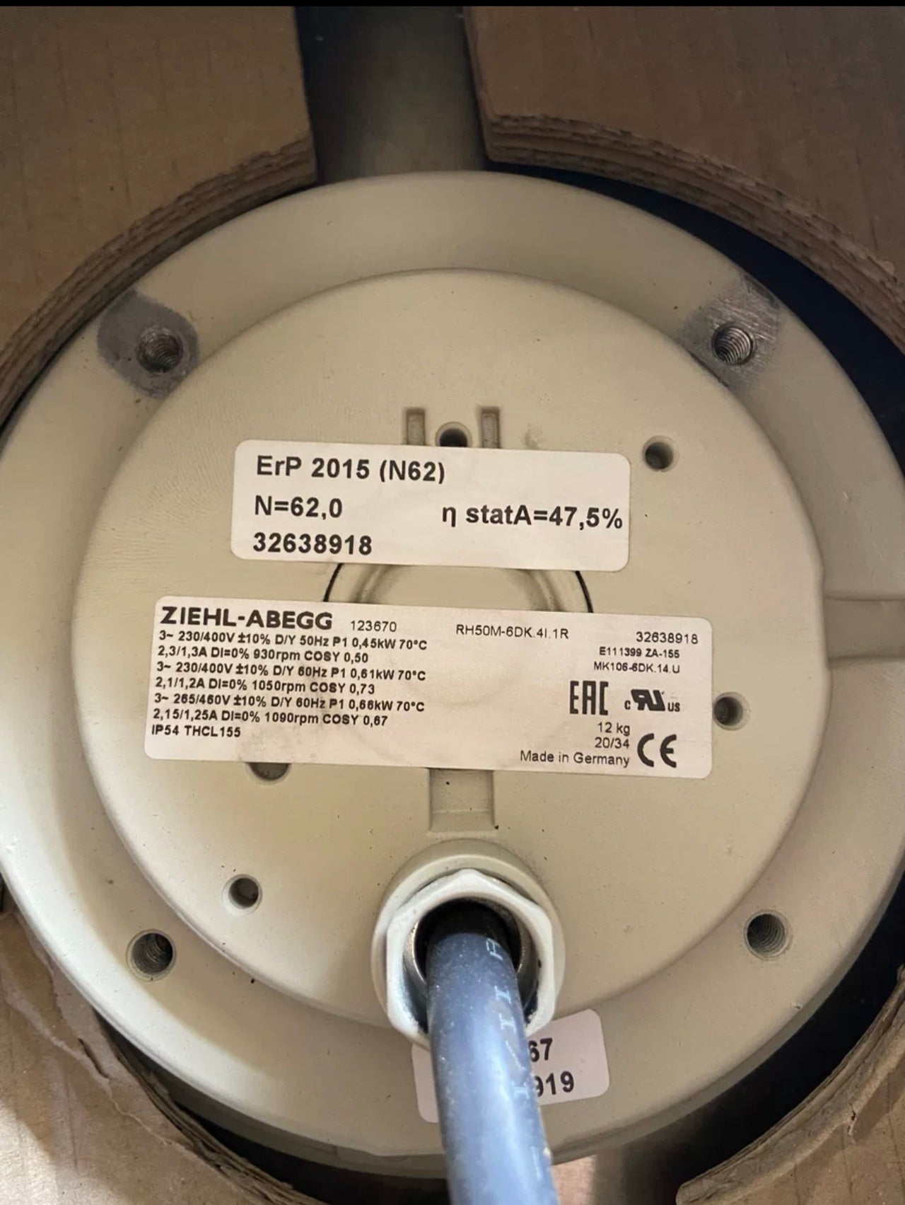 RH50M-6DK.4I.1R ZIEHL-ABEGG Industrial centrifugal fan 3-230/460V | 0.66/0.45KW