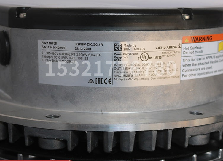 RH56V-ZIK.GG.1R ZIEHL-ABEGG centrifugal fan 2.7KW 380/480V 8.4/7.0A 1480RPM industrial cooling fan