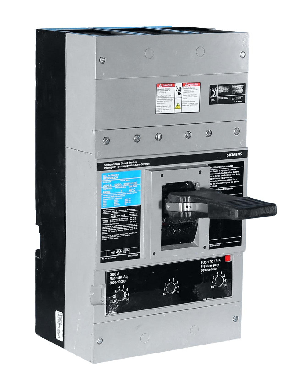 Siemens RXD63B200 2000A 3-Pole Molded Case Circuit Breaker 600VAC 50kA Bolt-On