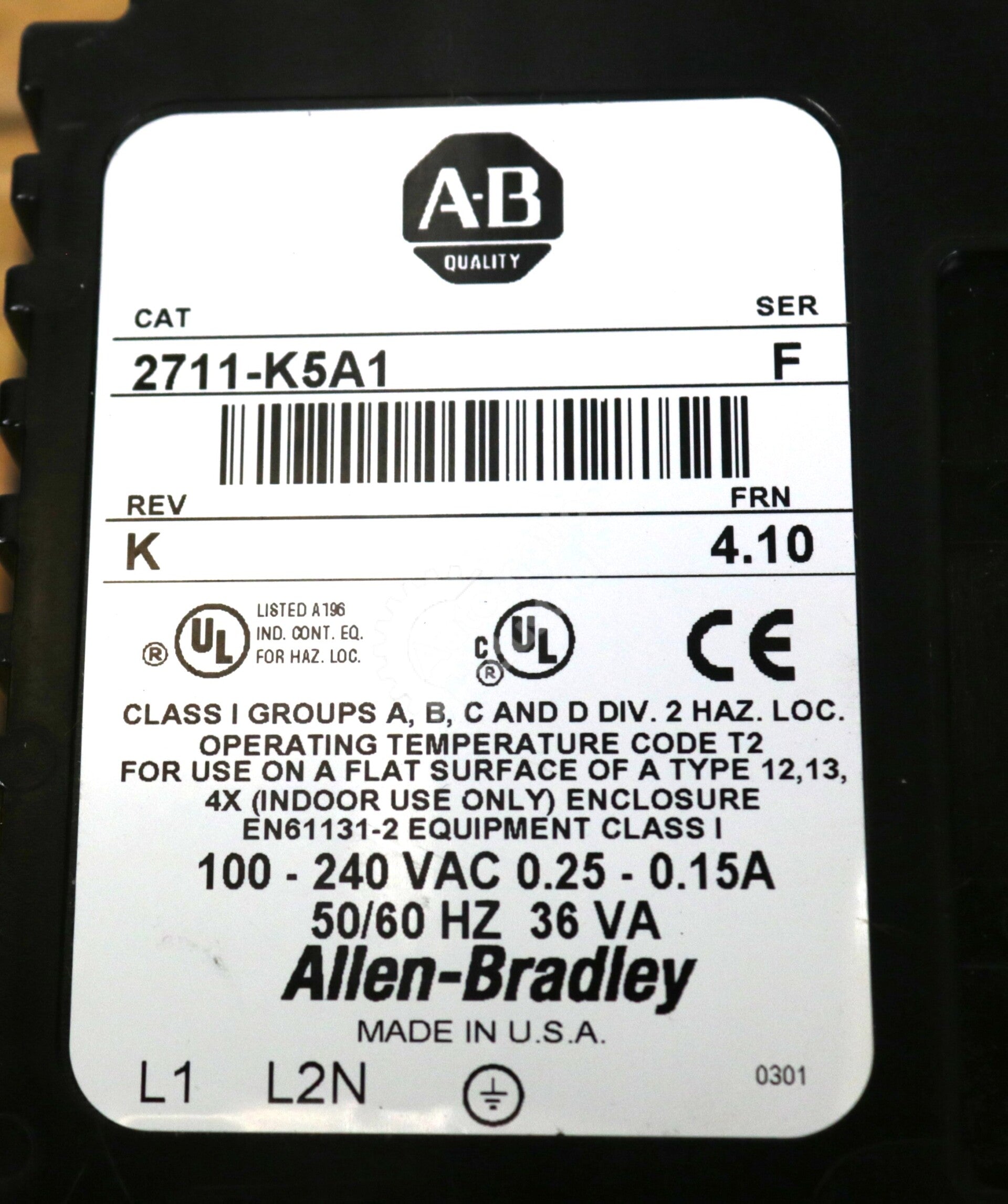2711-K5A1 By Allen Bradley 100-240VAC 5.3In Panelview 550 Operator Interface