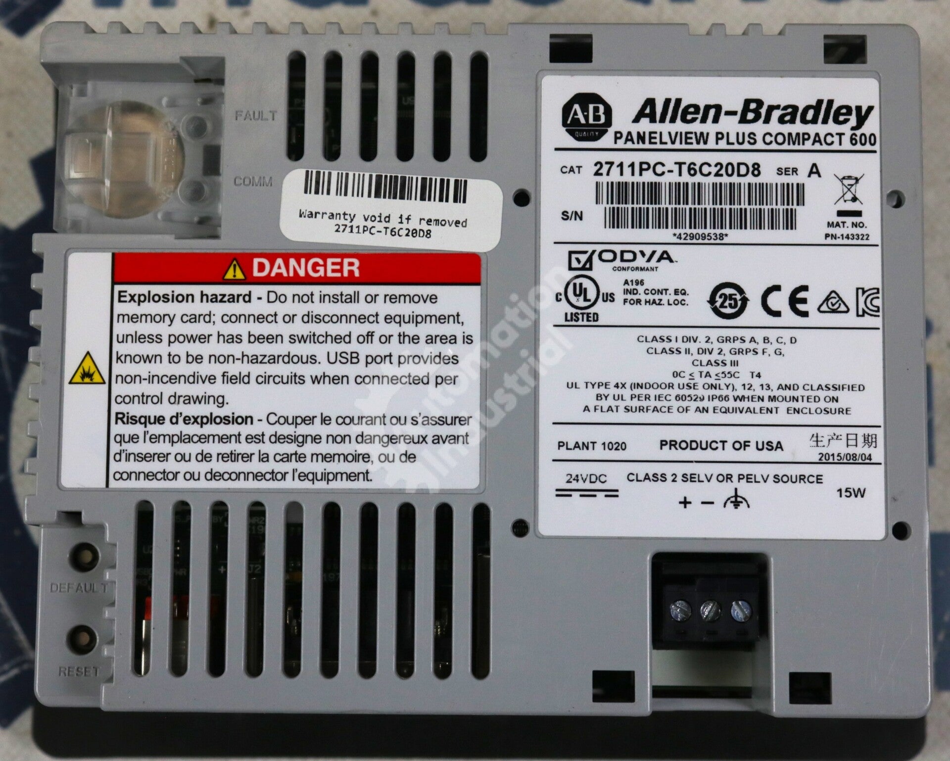 2711PC-T6C20D8 By Allen Bradley 18-32VDC 5.7In Color Touch Operator Interface
