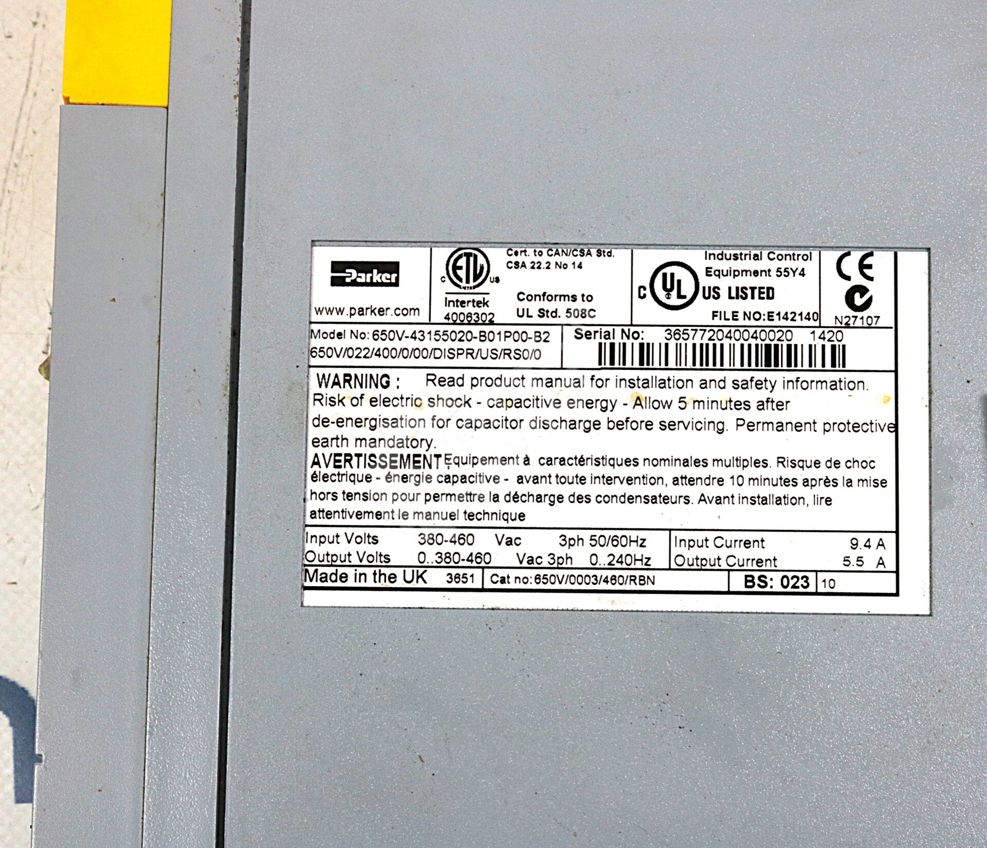 Eurotherm 650V/022/400/0/00/DISPR/US/RS0/0 380-460VAC Output 650 Drive Inverter