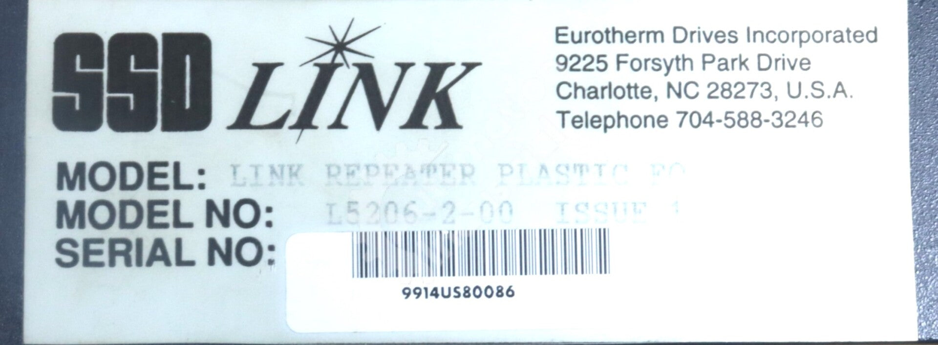L5206-2-00 By Parker Eurotherm SSD 2 Channel Fiber Optic Link Repeater