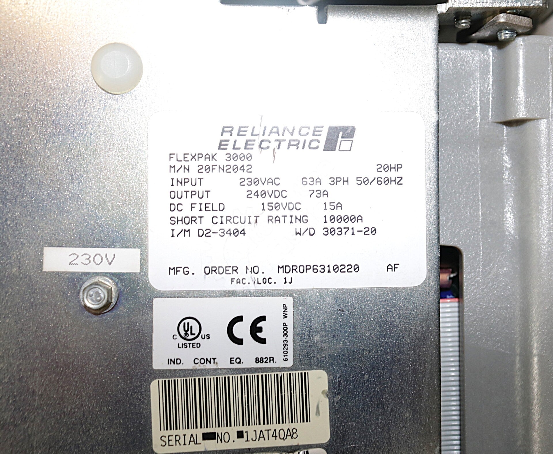 20FN2042 By Reliance Electric 230VAC 20HP DC Drive