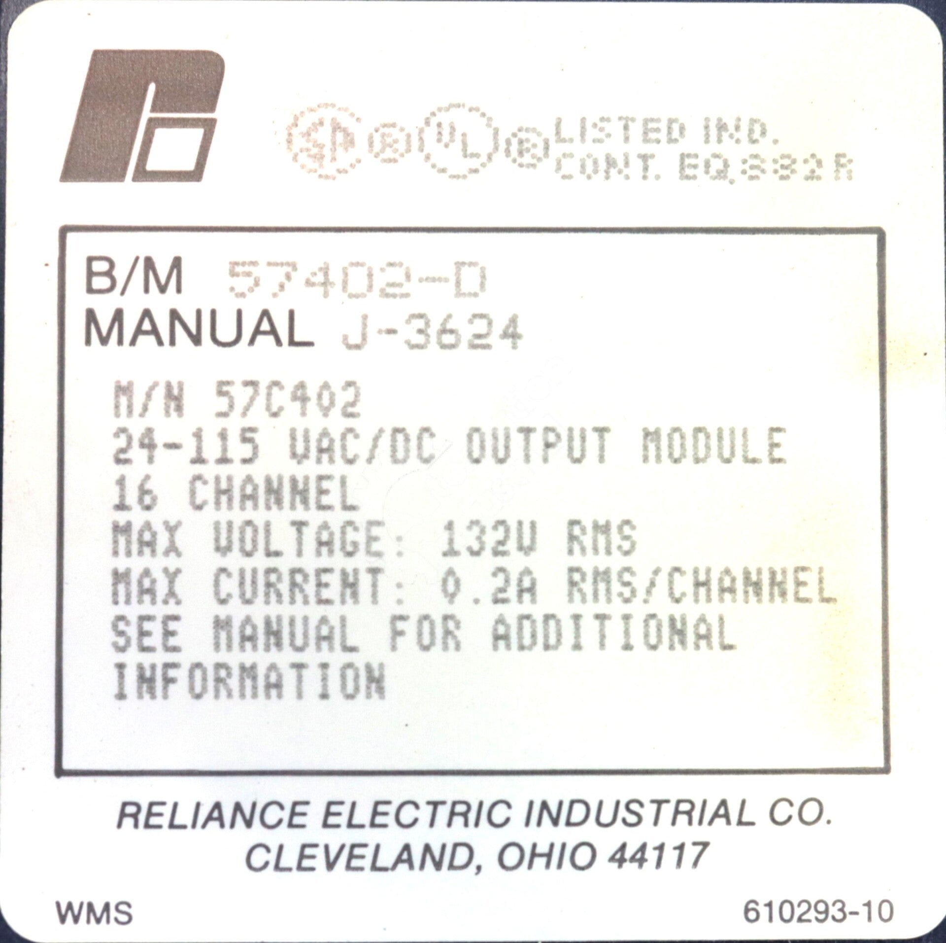 57C402 By Reliance Electric 16-CH 24-115 VAC/DC Output Module AutoMax