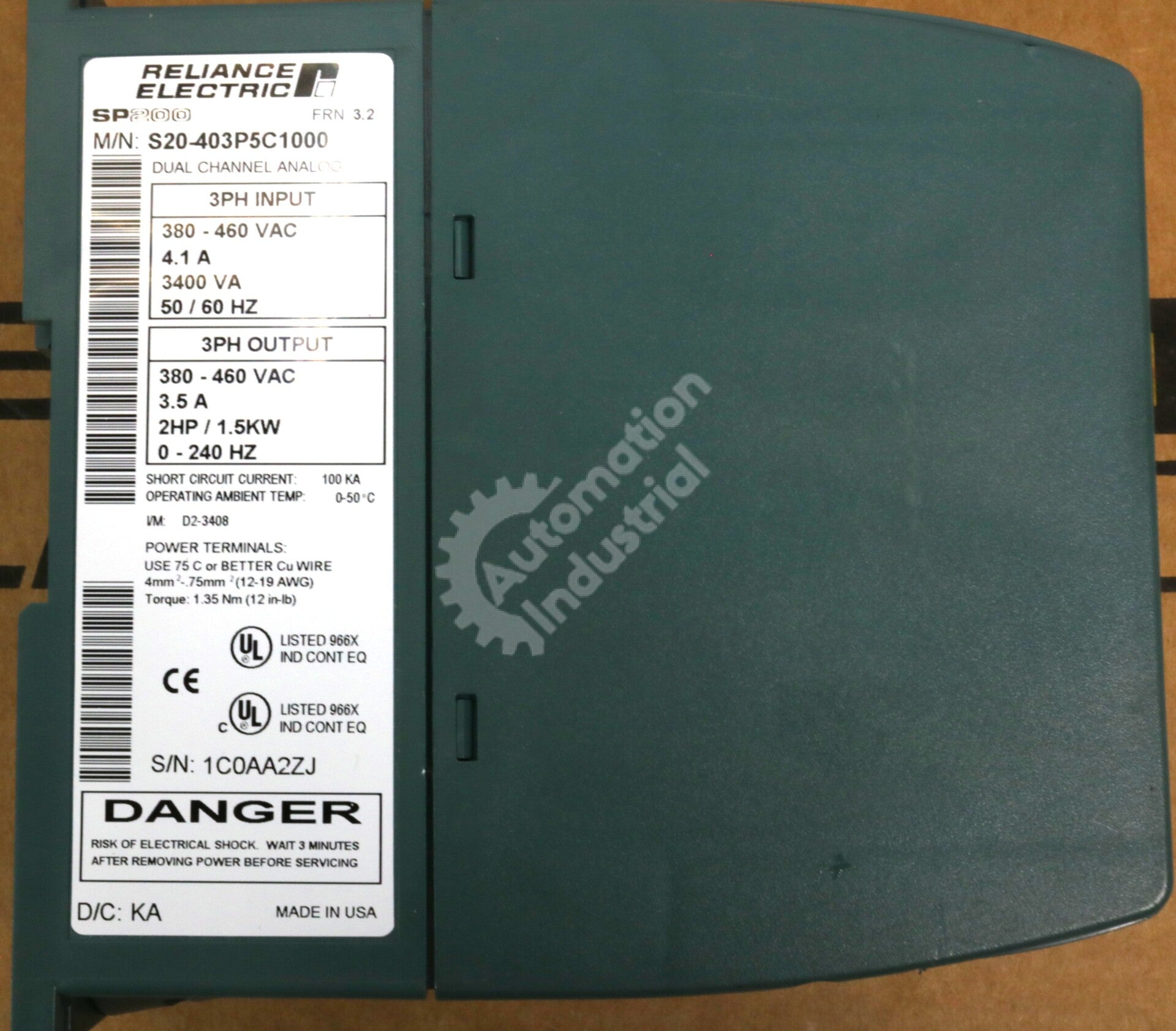 S20-403P5C1000 By Reliance Electric 3PH 380-460VAC Dual Channel Analog AC Drive