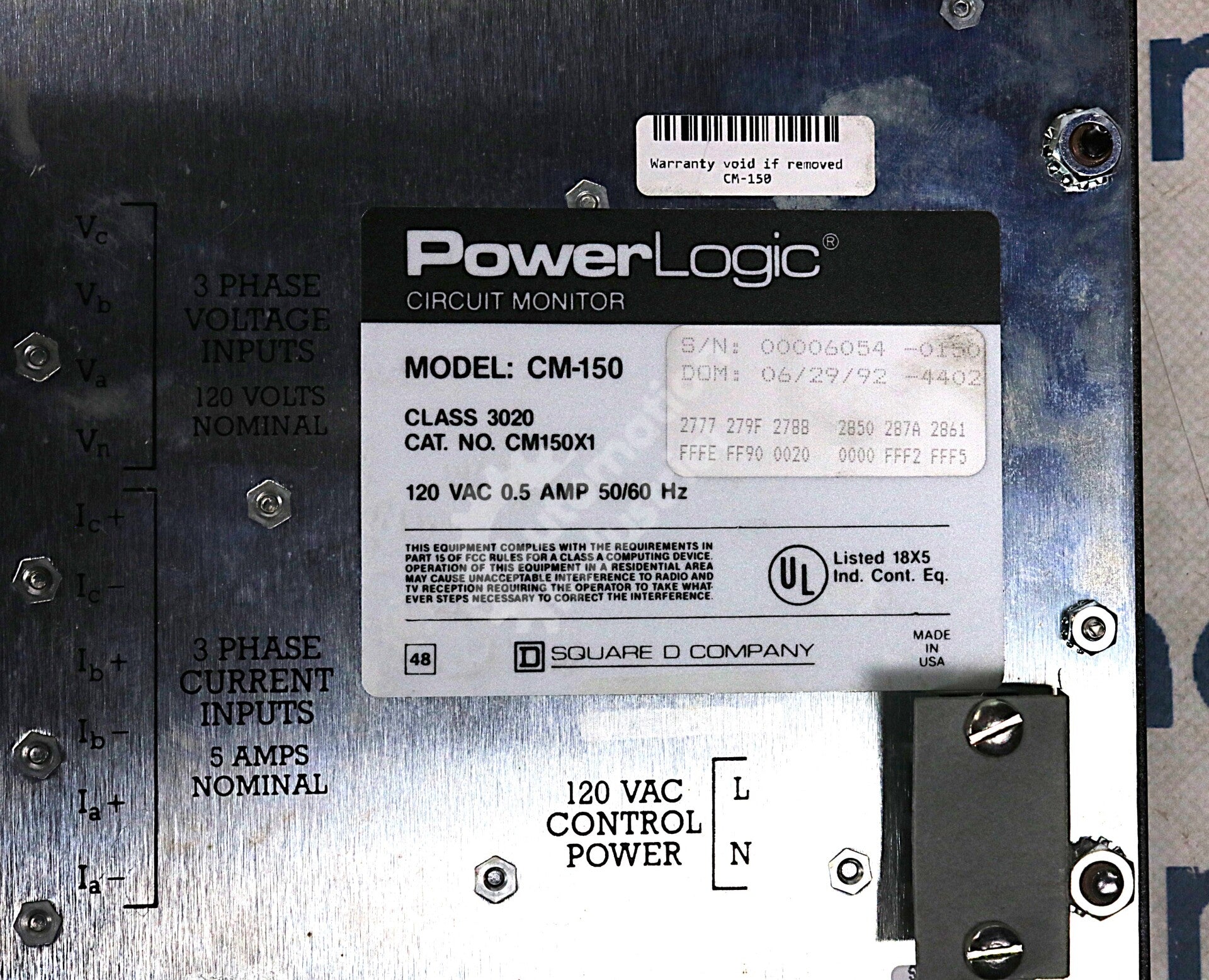 CM150 By Square D PowerLogic Class 3020 120VAC Circuit Monitor