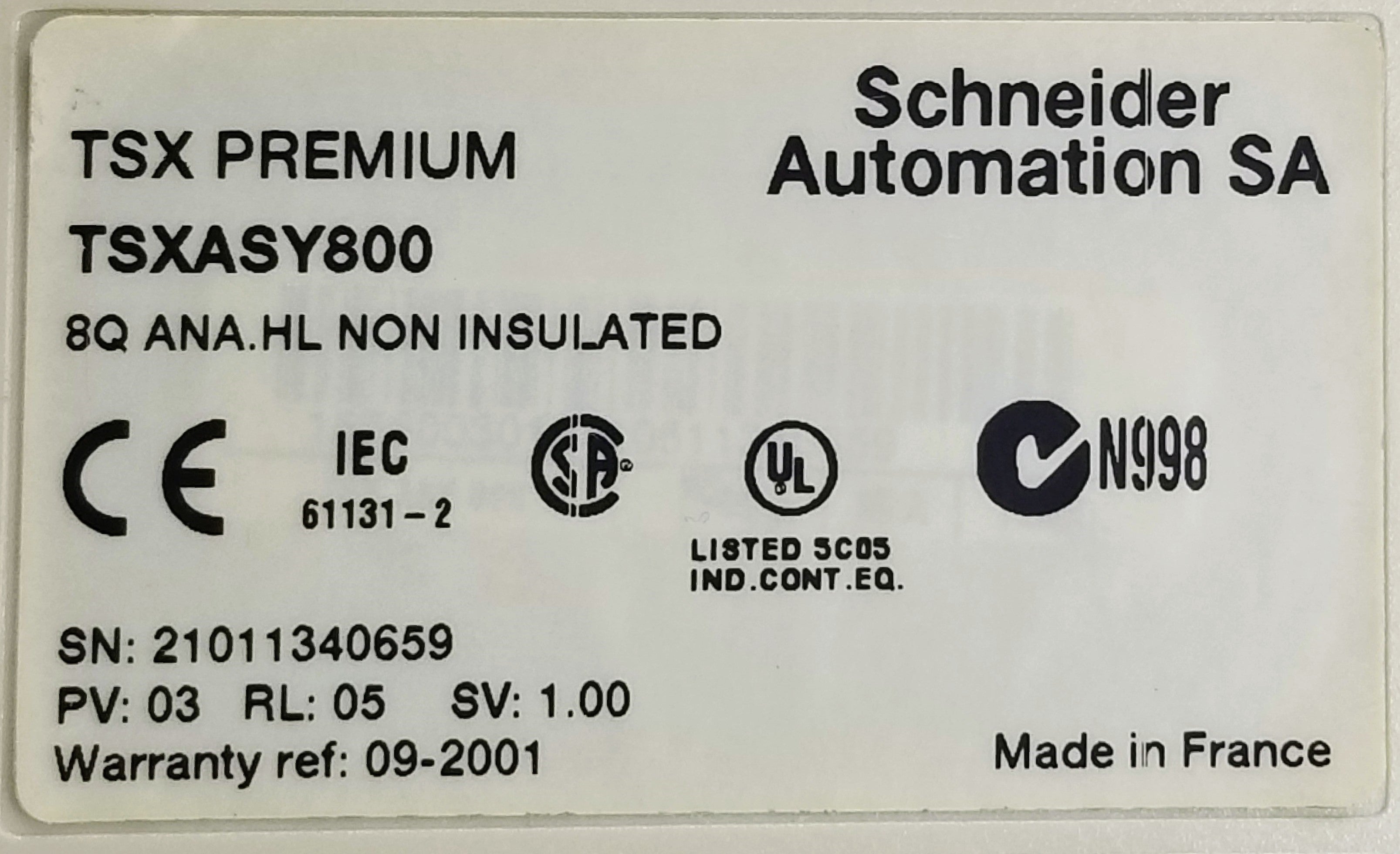 TSXASY800 | Schneider Electric Modicon Premium 8-Channel Analog Output Module