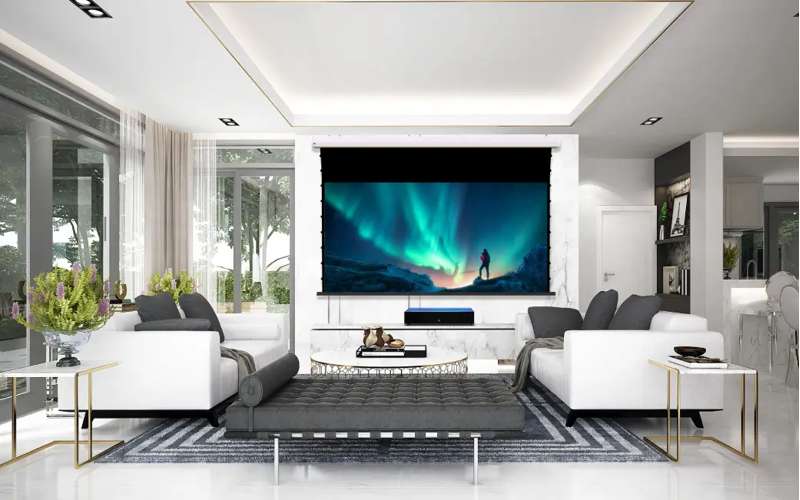 Screen Innovations Short Throw Motorized External Mount Screen, 49'' x 87.2'' with Short Throw Material