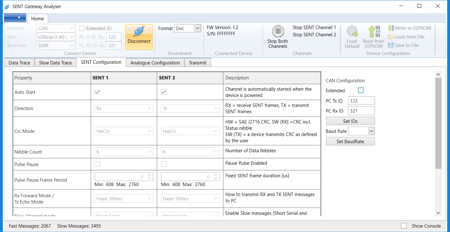 SAE J2716 (SENT) to RS232 Gateway