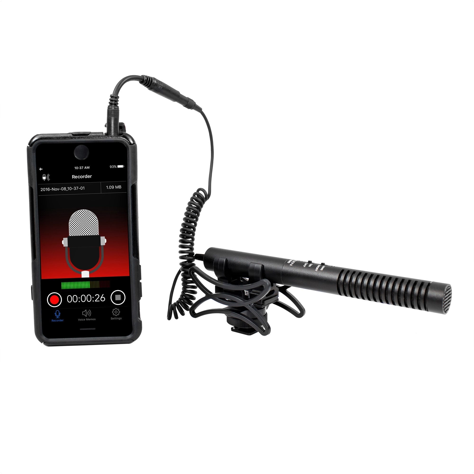Azden 2-Position Shotgun Mic with TRRS Adapter for Cameras and Mobile Devices