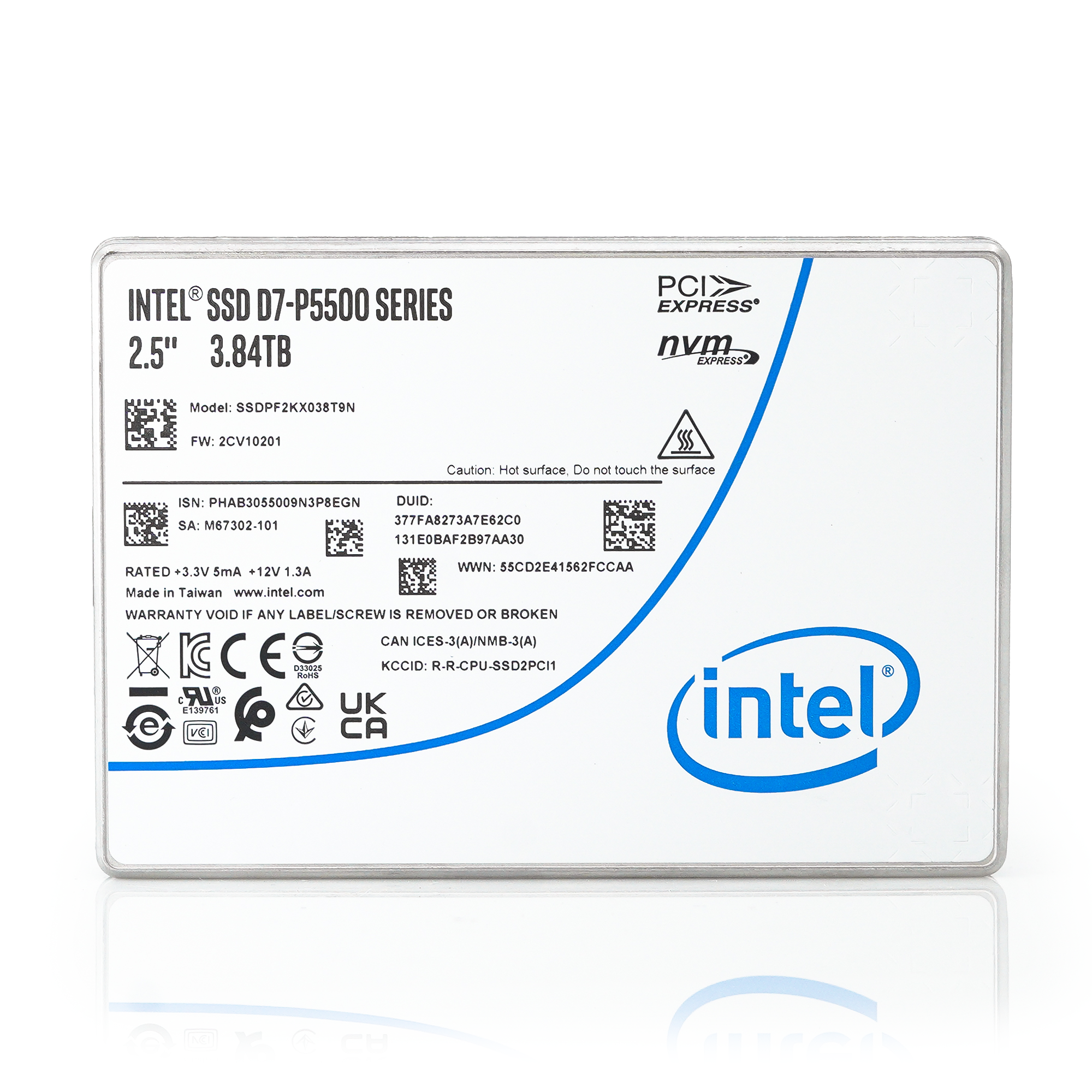 Intel P5500 SSDPF2KX038T9N1 M67237-101 3.84TB PCIe Gen 4.0 x4 8GB/s 3D TLC 1DWPD U.2 NVMe 2.5in Solid State Drive