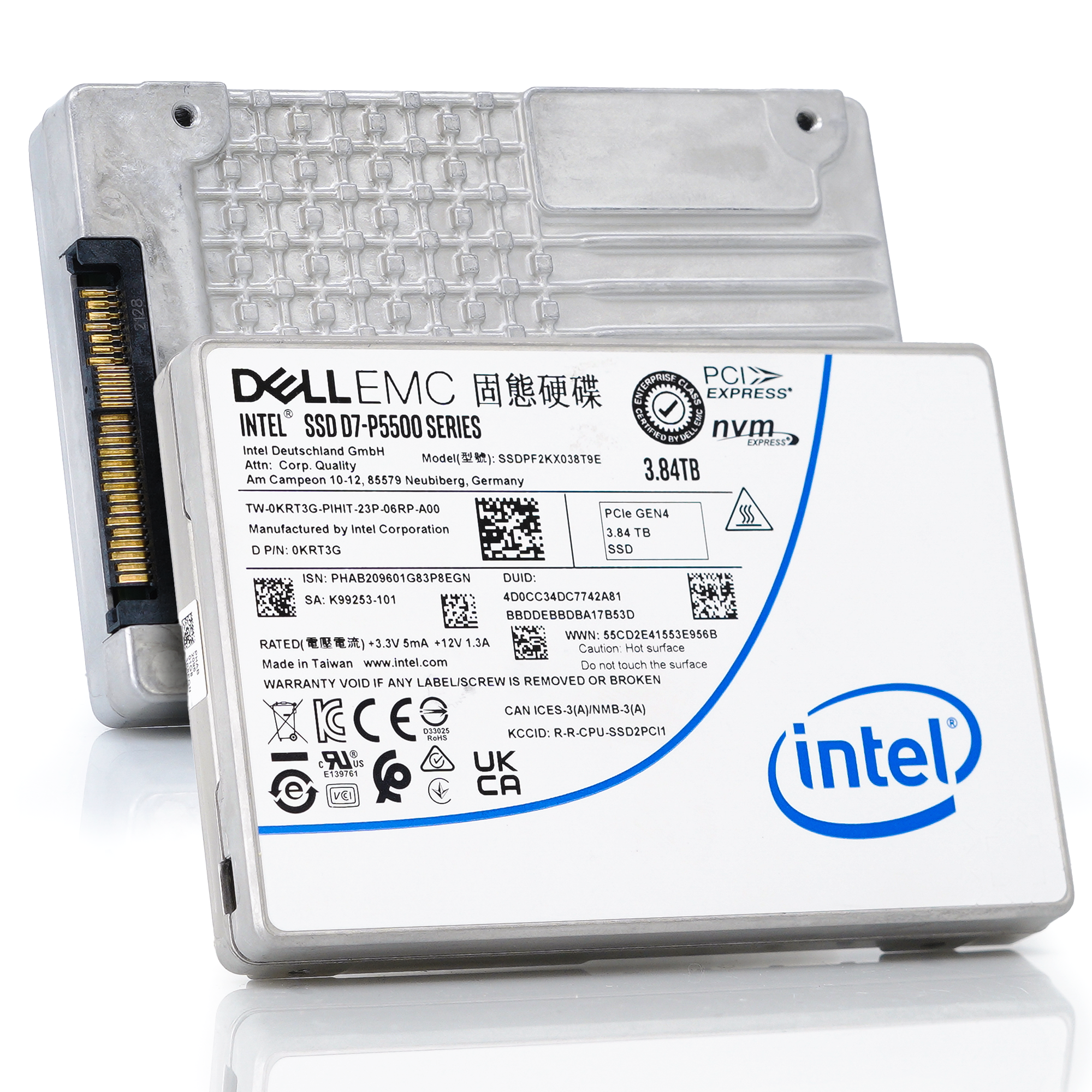 Dell D7-P5500 SSDPF2KX038T9TO 0KRT3G 3.84TB PCIe Gen 4.0 X4 8GB/s 3D TLC 1DWPD U.2 NVMe 2.5in Solid State Drive