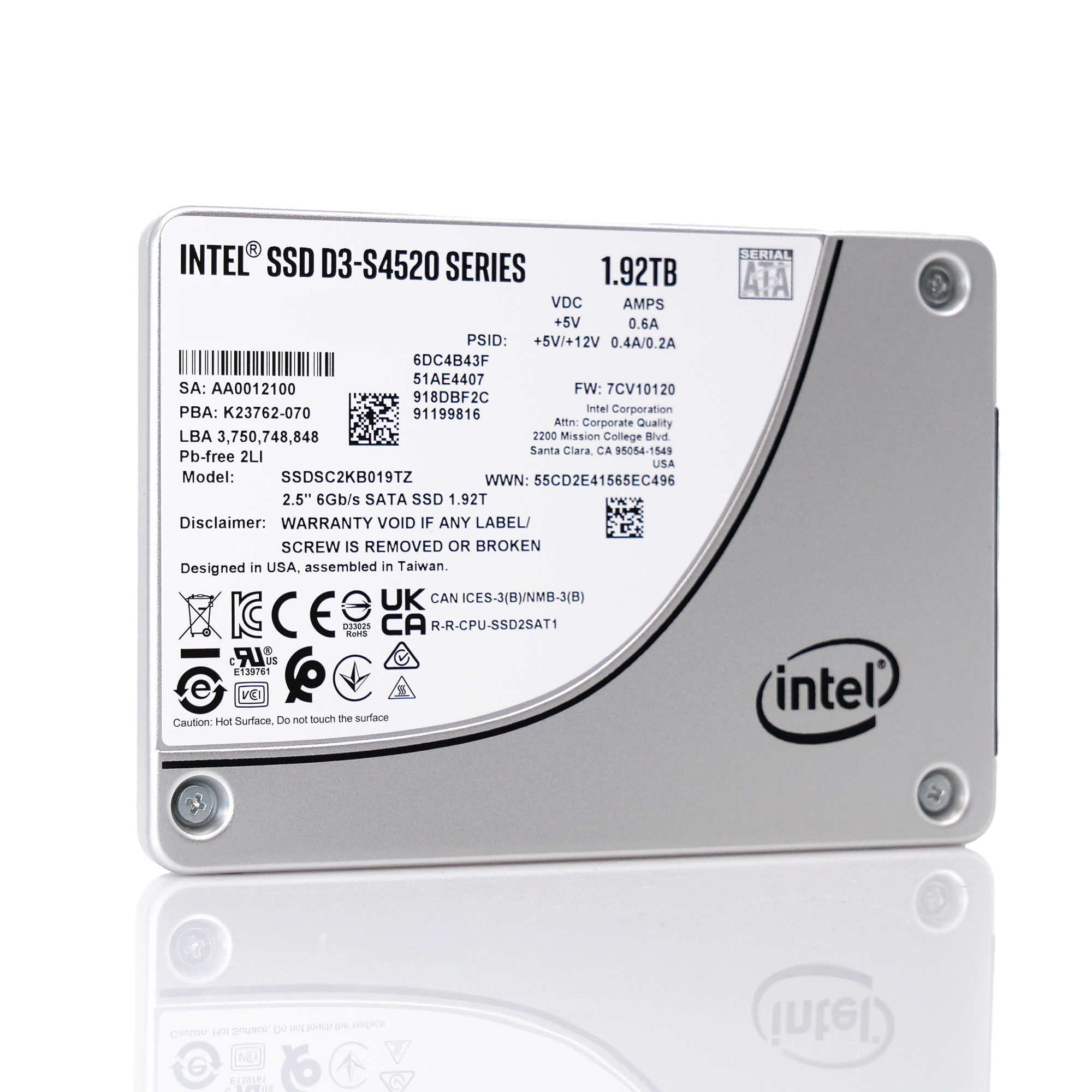 Intel D3-S4520 SSDSC2KB019TZ01 1.92TB SATA 6Gb/s 3D TLC 1DWPD 2.5in Enterprise Solid State Drive