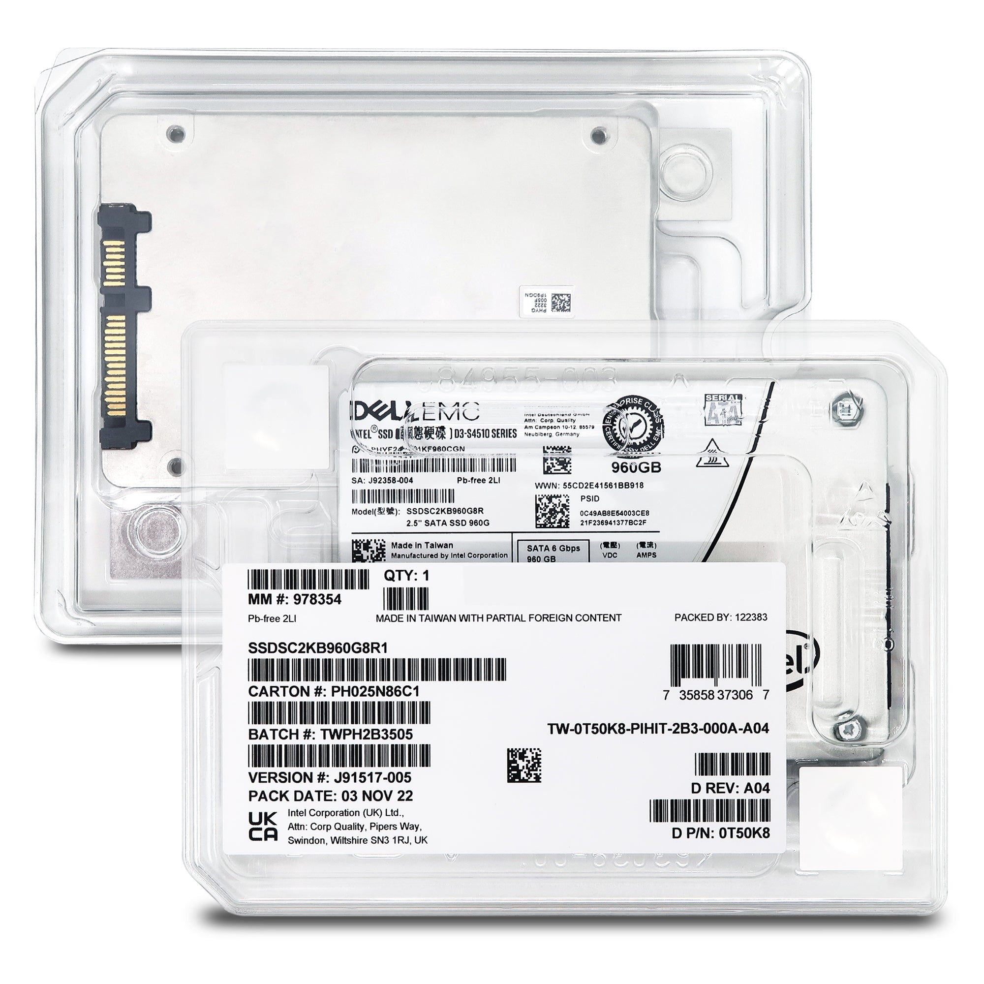Dell D3-S4510 SSDSC2KB960G8R1 0T50K8 960GB SATA 6Gb/s 3D TLC 2DWPD 2.5in Solid State Drive