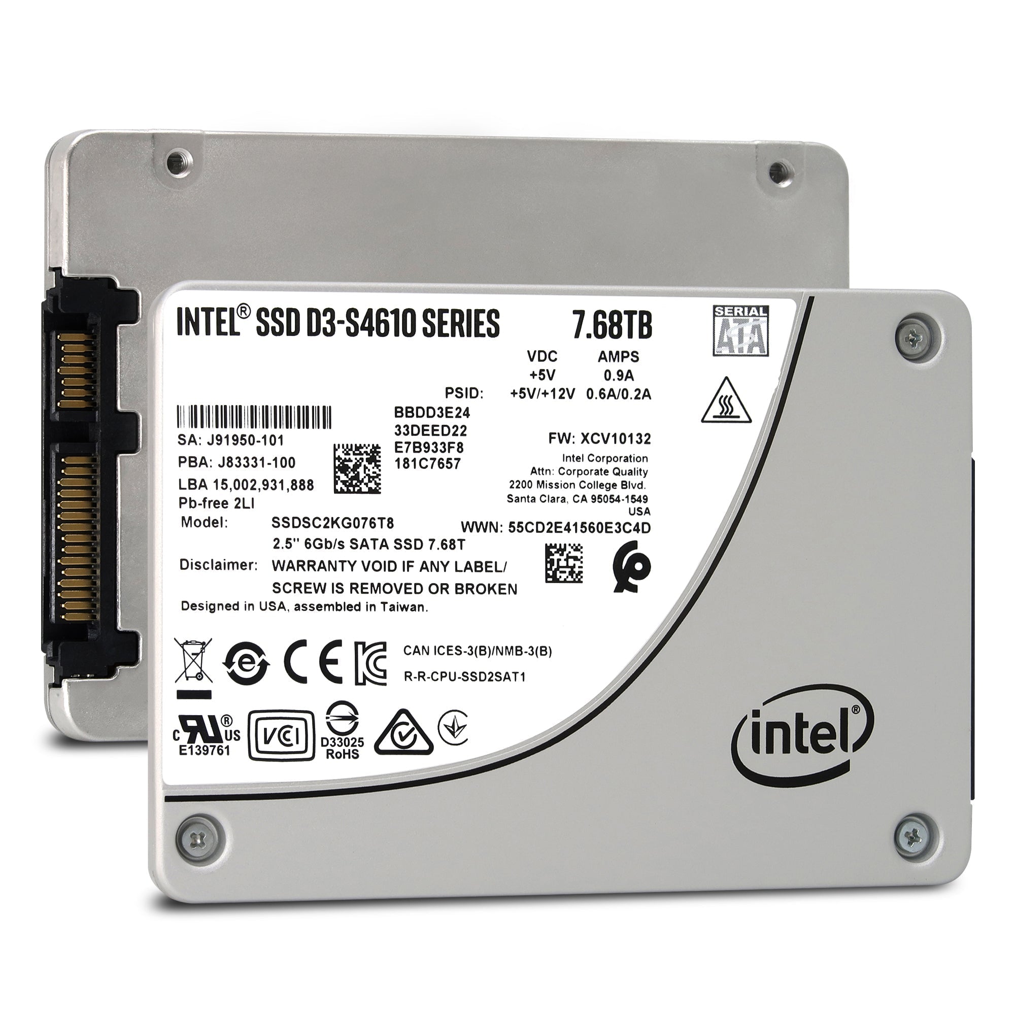 Intel D3-S4610 SSDSC2KG076T801 7.68TB SATA 6Gb/s 3D TLC 3DWPD 2.5in Solid State Drive