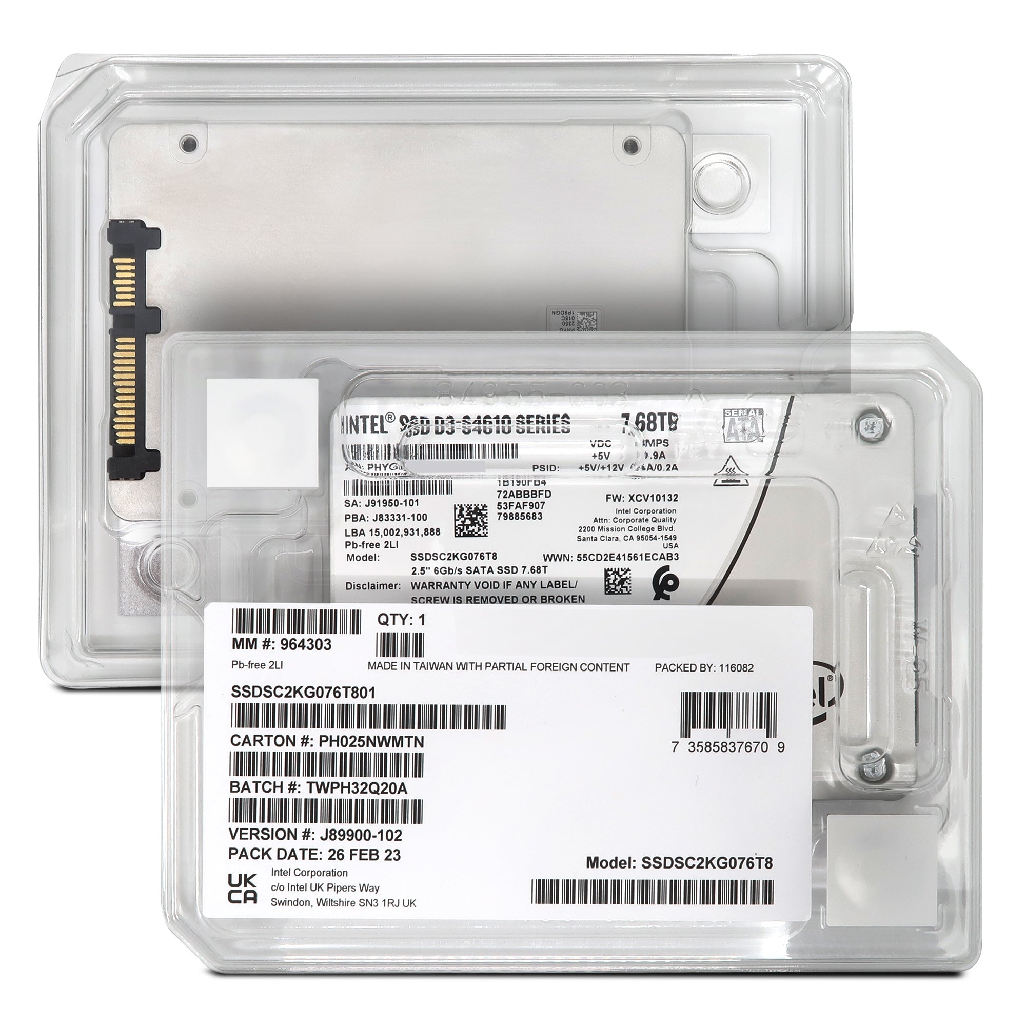 Intel D3-S4610 SSDSC2KG076T801 7.68TB SATA 6Gb/s 3D TLC 3DWPD 2.5in Solid State Drive