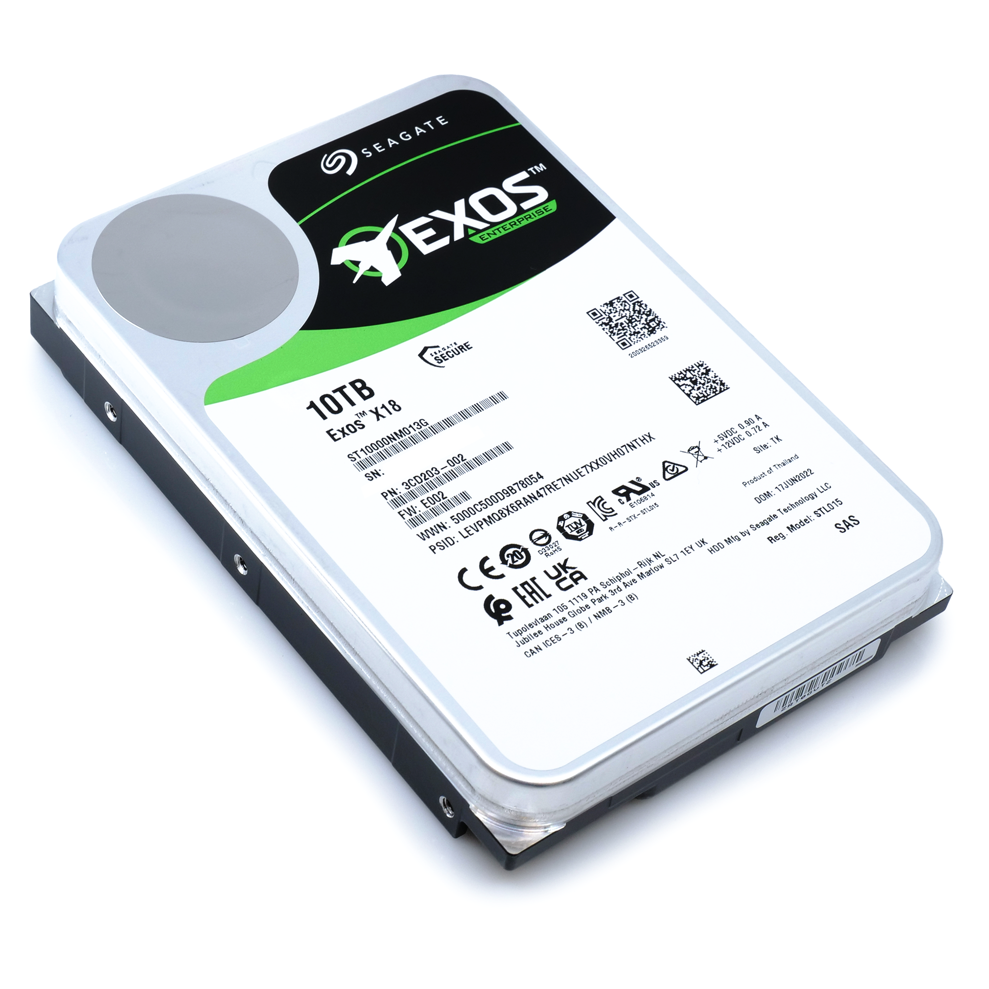 Seagate Exos X18 ST10000NM013G 10TB 7.2K RPM SAS 12Gb/s 512e FastFormat 3.5in Hard Drive