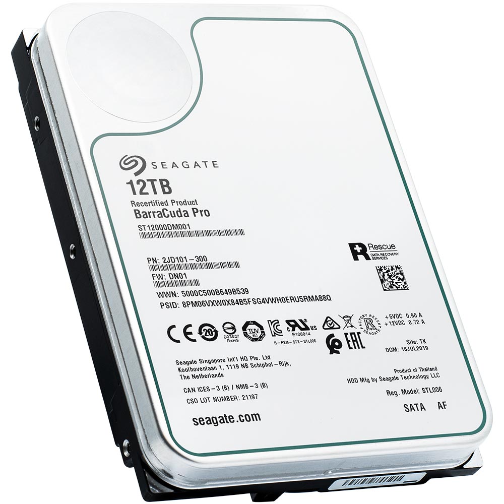 Seagate BarraCuda Pro ST12000DM001 12TB 7.2K RPM SATA 6Gb/s 512e 3.5in Recertified Hard Drive